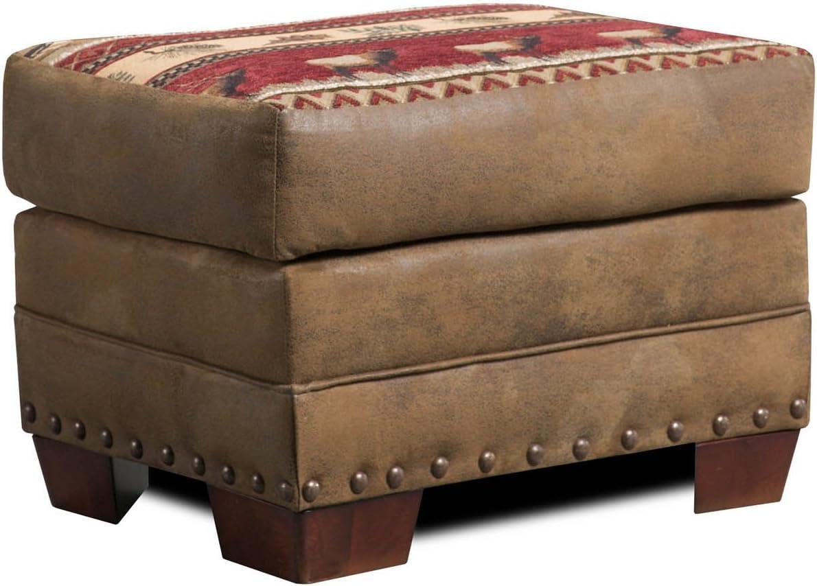 Sierra Lodge Brown Microfiber and Tapestry Ottoman