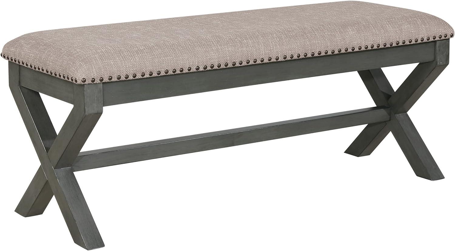 Monte Carlo Antique Gray Solid Wood Bench with Nailhead Trim