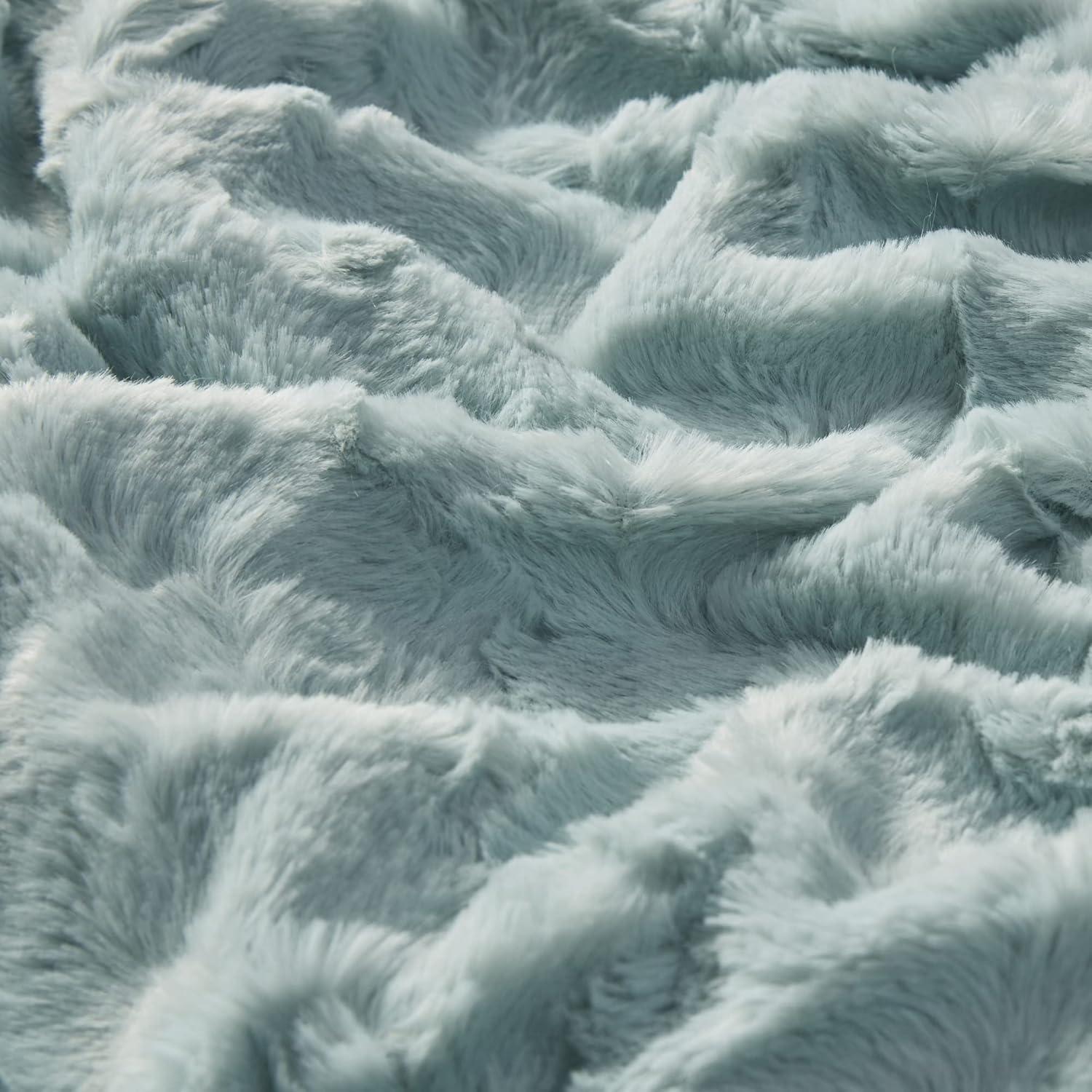 60"x70" Oversized Marselle Faux Fur Throw Blanket Aqua - Madison Park