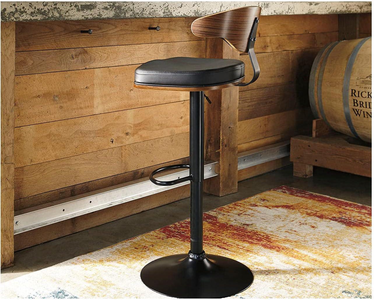 Tall Black Adjustable Swivel Barstool with Leather Seat