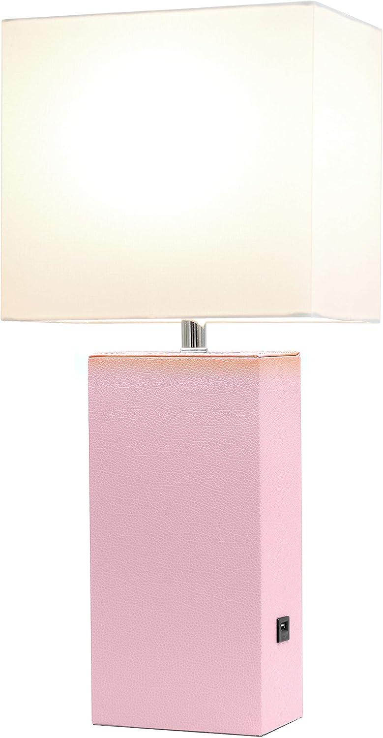 Modern Leather Table Lamp with USB and Fabric Shade - Elegant Designs