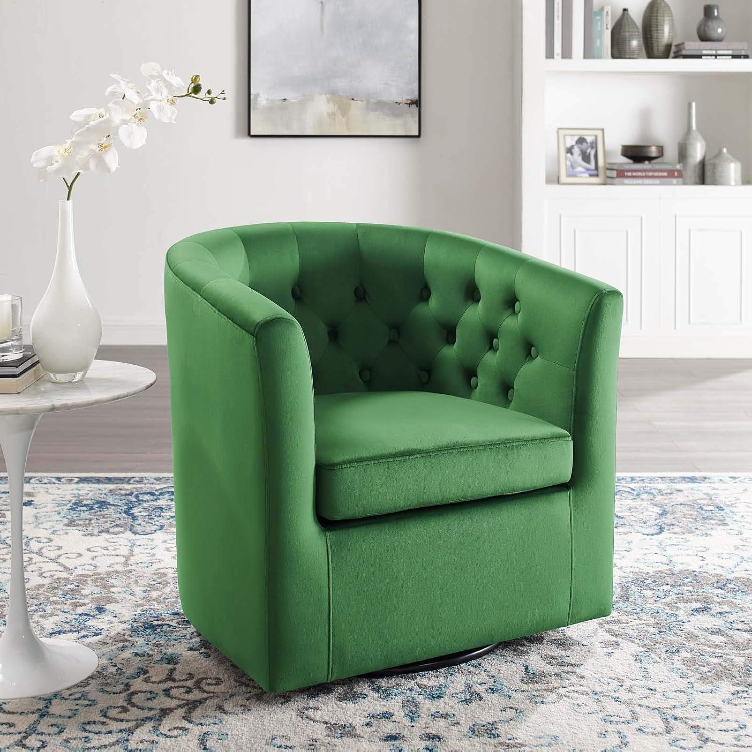Modway Prospect Tufted Performance Velvet Swivel Armchair Emerald : Luxurious Upholstered Accent Chair with Wood Frame