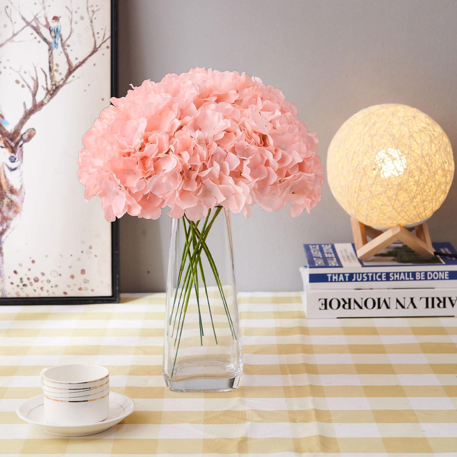 TITOUMI Hydrangea Silk Flowers Heads Blush Pack of 10 Full Hydrangea Flowers Artificial with Stems for Wedding Home Party Shop Baby Shower Décor