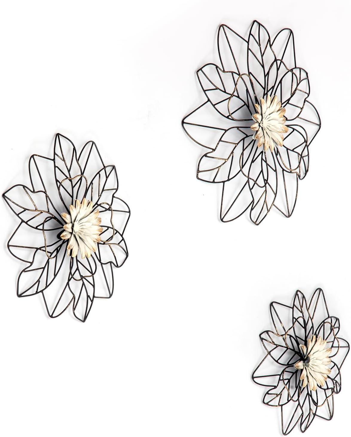 Brewster (Set of 3) Maggie Black Flower Metal Wall Arts: Iron Sculptures, Modern Decor, Botanical Theme