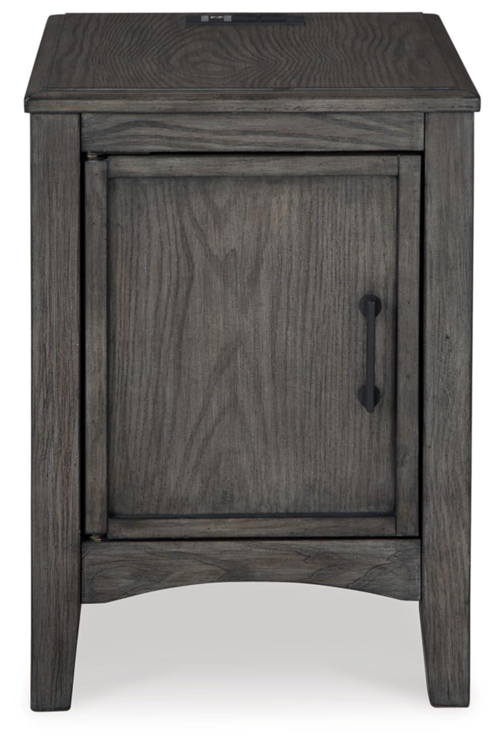 Gray Wood Rectangular End Table with Storage and USB Ports