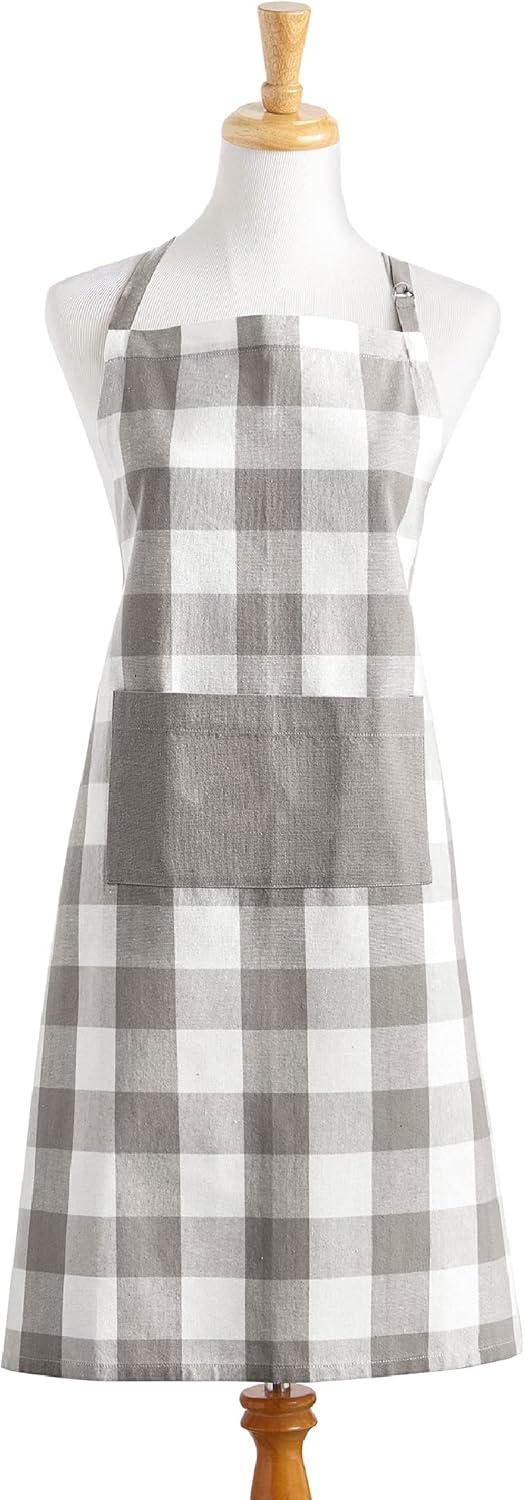 Gray and White Buffalo Check Cotton Kitchen Apron with Pocket