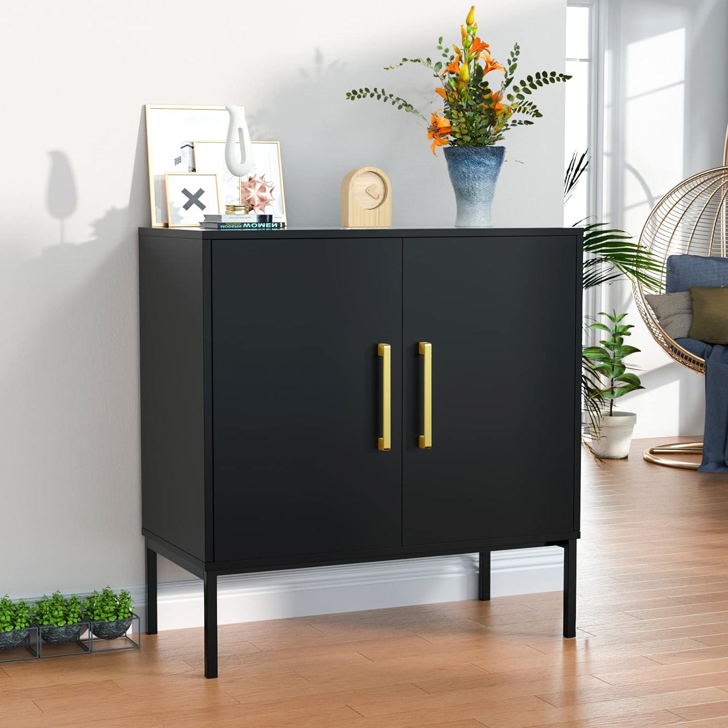 Sideboard Buffet Cabinet, Black Storage Cabinet with 2 Doors and Adjustable Shelves, Accent Cabinet for Dining Room,Hallway