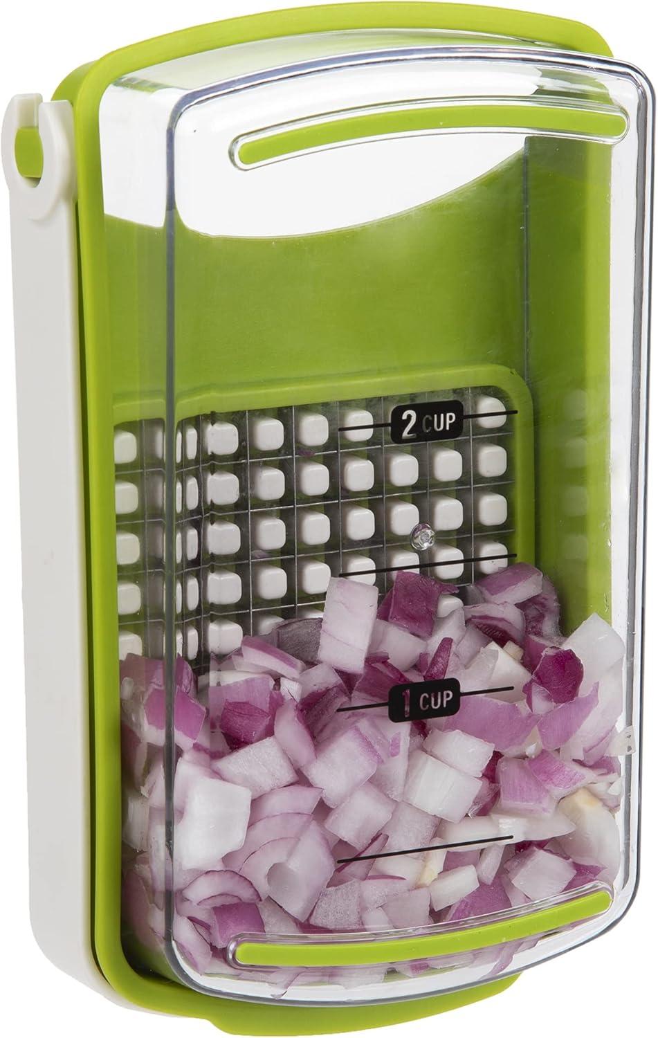 Prepworks Compact Veggie Chopper: Manual Food Chopper & Slicer, Stainless Steel Blade, Dishwasher-Safe, Green/White/Clear