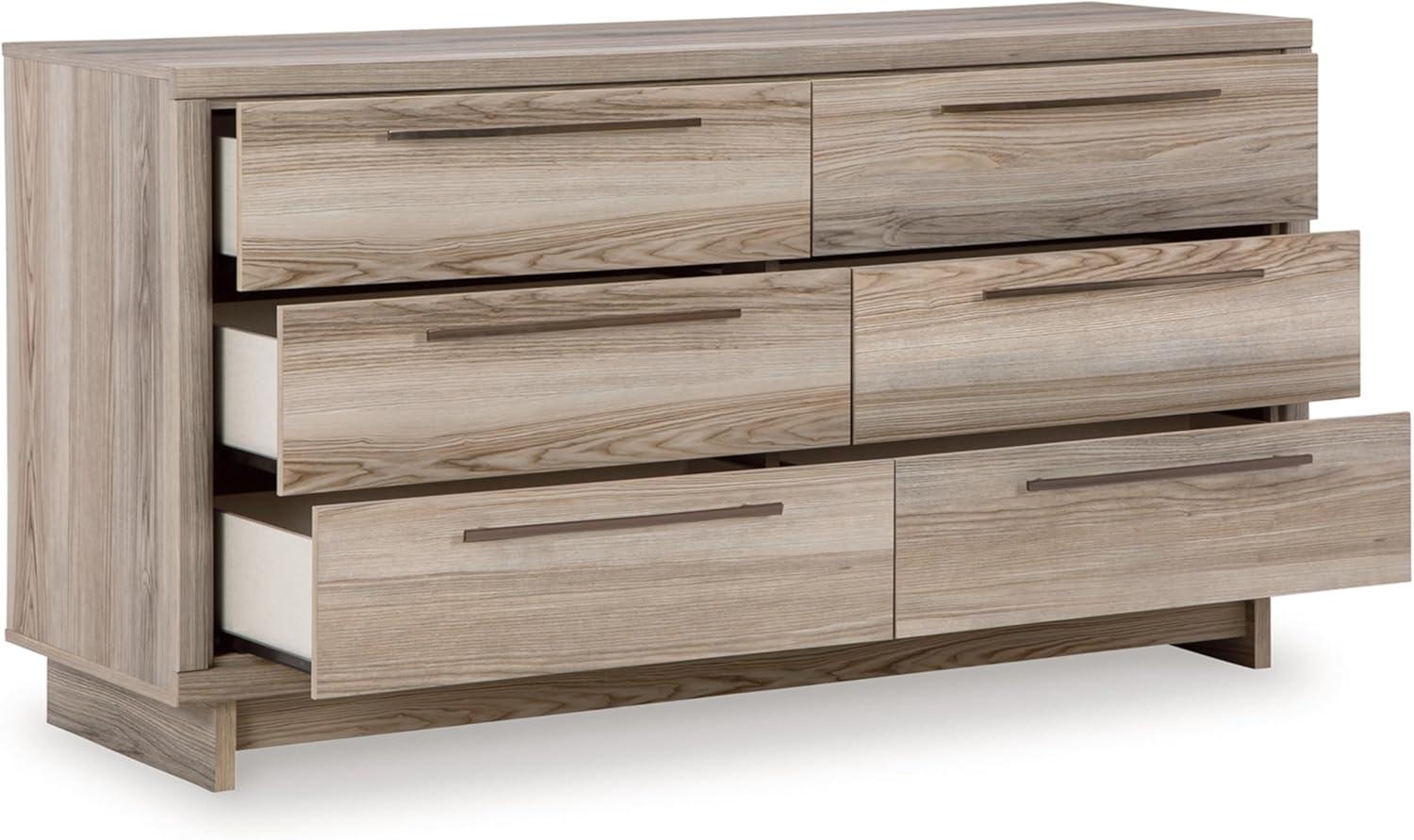 Beige Transitional 6-Drawer Dresser with Natural Finish