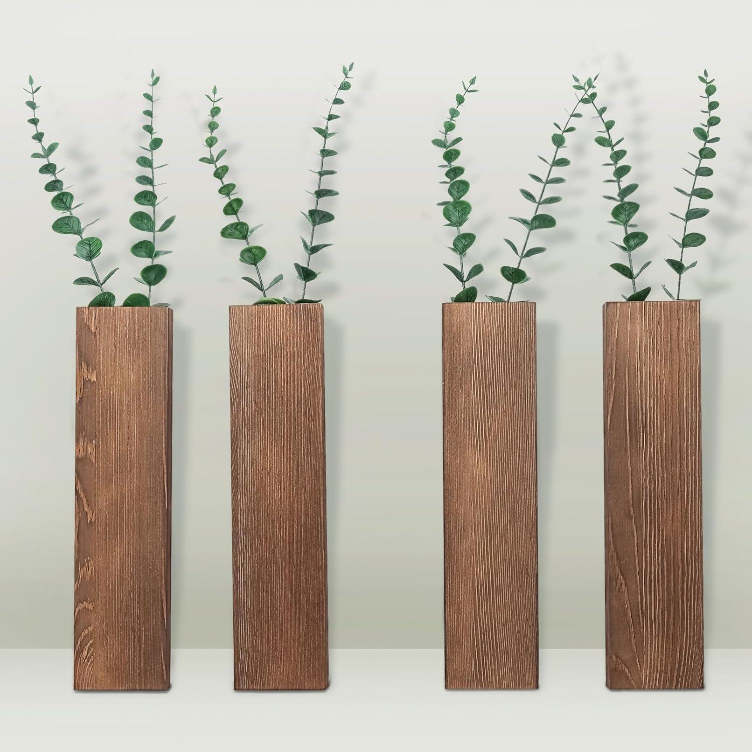 Wall Planters for Indoor Plants Modern Farmhouse Wooden Pocket Wall Vases for Dried Flowers and Faux Plants 4 Pack