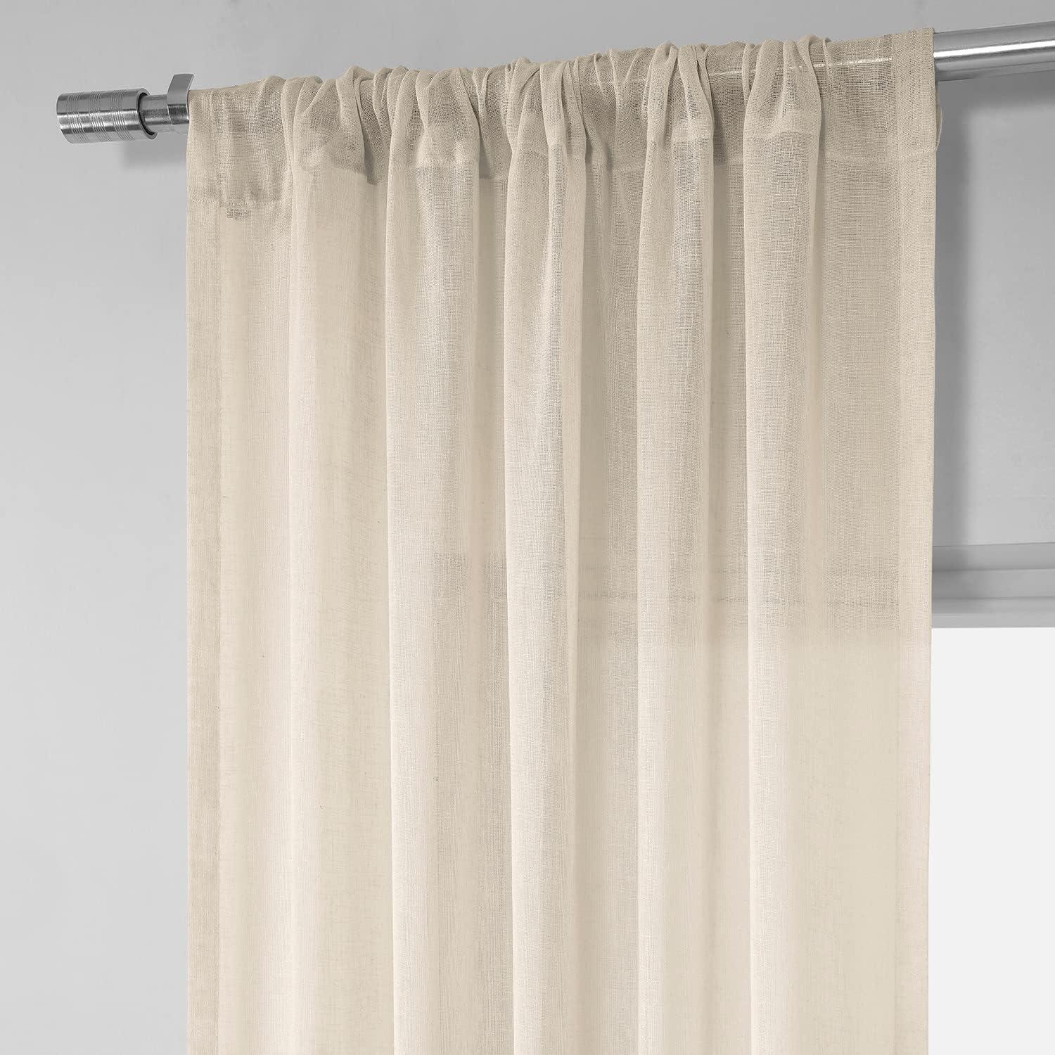 Cotton Seed Solid Faux Linen Sheer Curtain (1 Panel), Cotton Seed, 50W X 108L