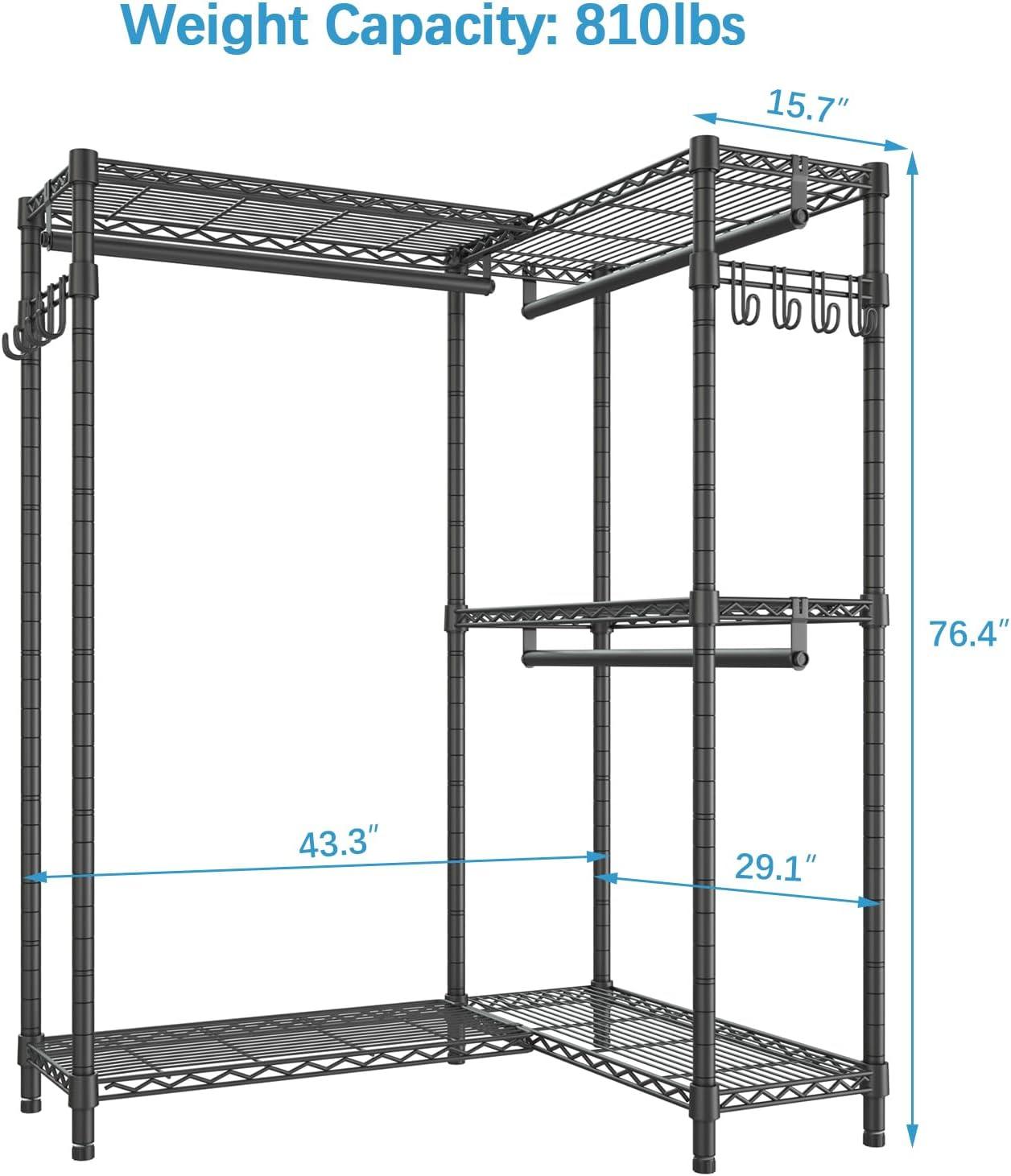 VIPEK L4 Garment Rack L Shaped Clothes Rack for Corner, Freestanding Portable Wardrobe Closet Heavy Duty Clothing Rack, Black