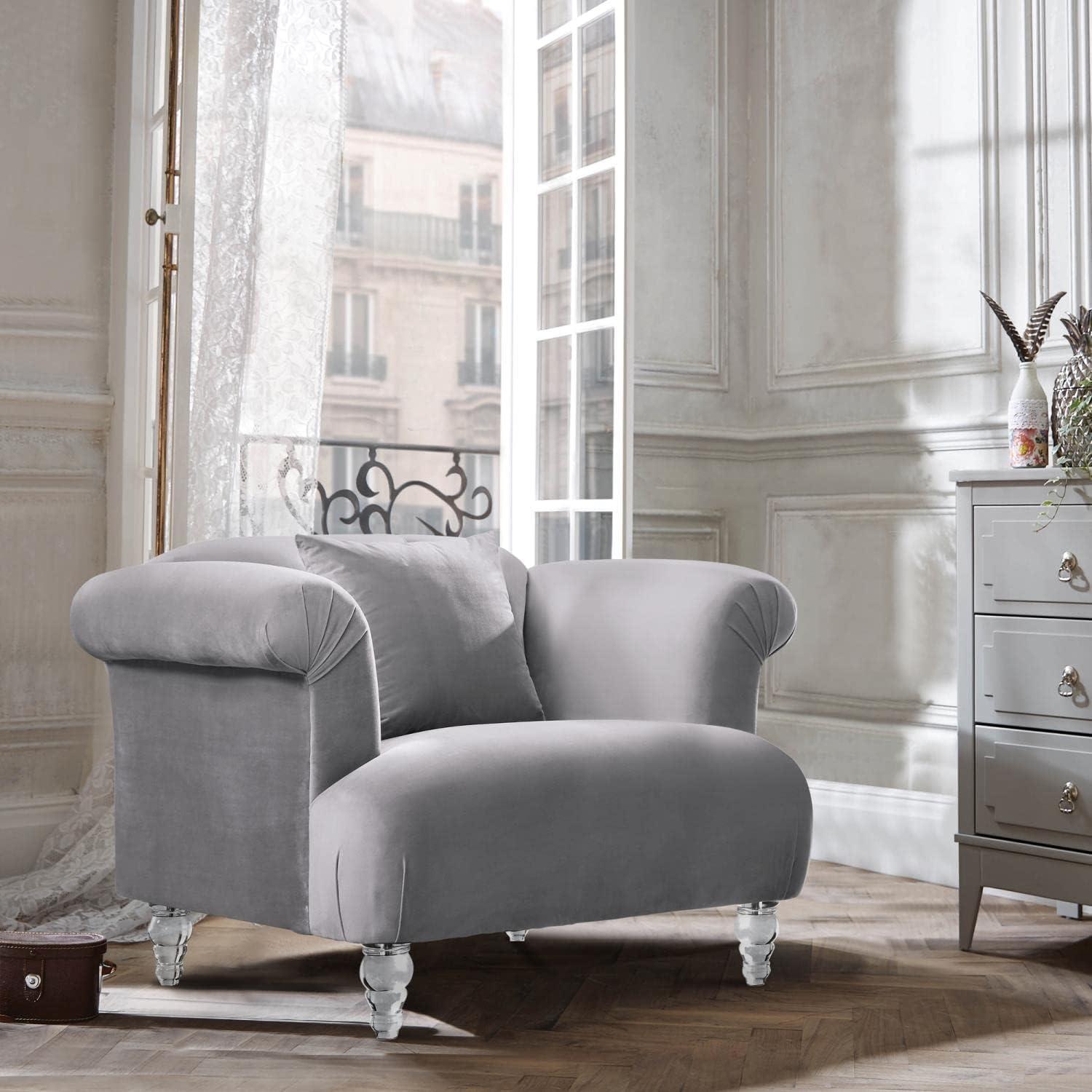 Elegance Sofa Chair in Grey Velvet with Acrylic Legs