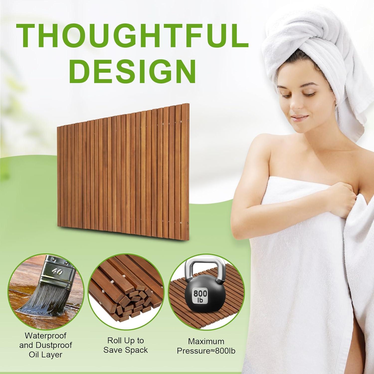 Large Oiled Teak Non-Slip Shower Mat