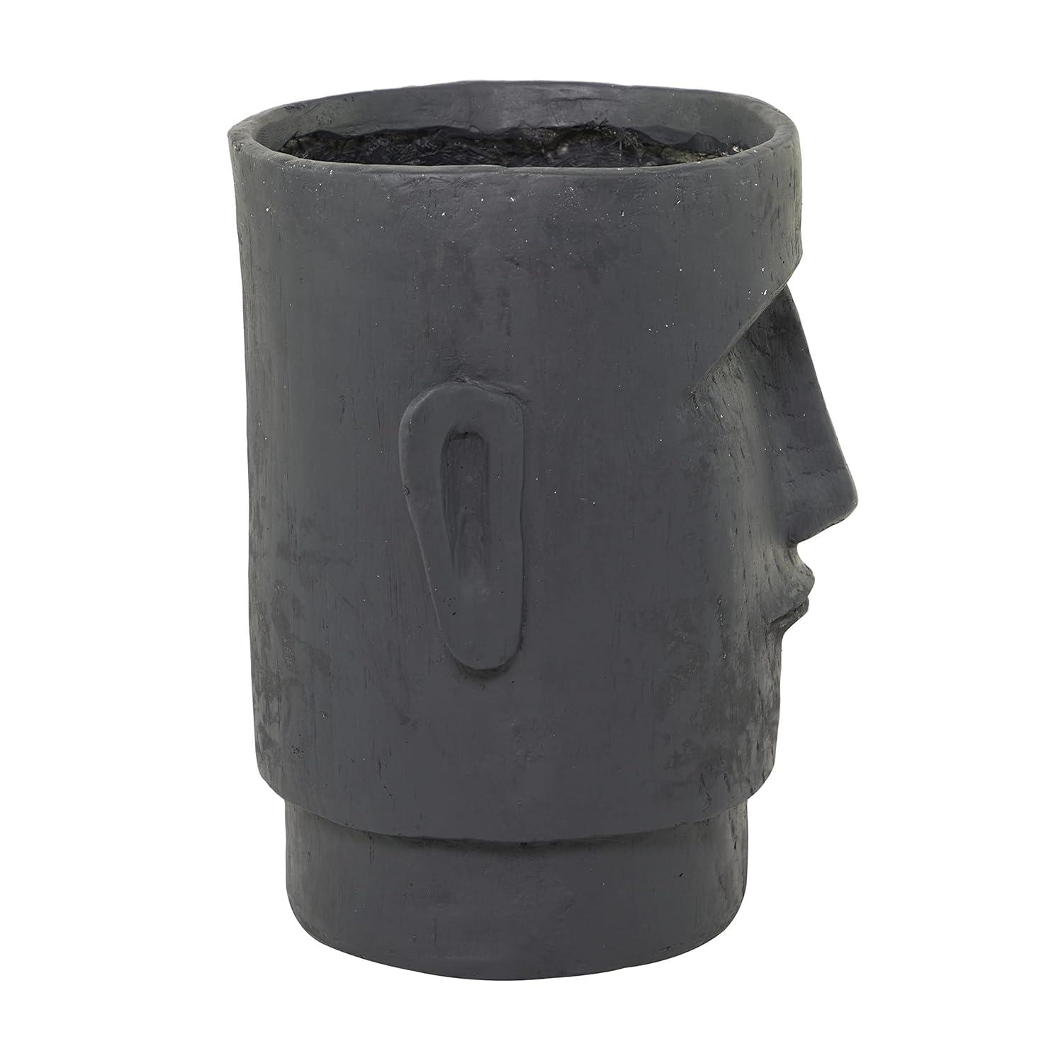 Deco 79 Magnesium Oxide Face Indoor Outdoor Planter Easter Island Large Planter Pot, Planter 13" x 14" x 18", Dark Gray