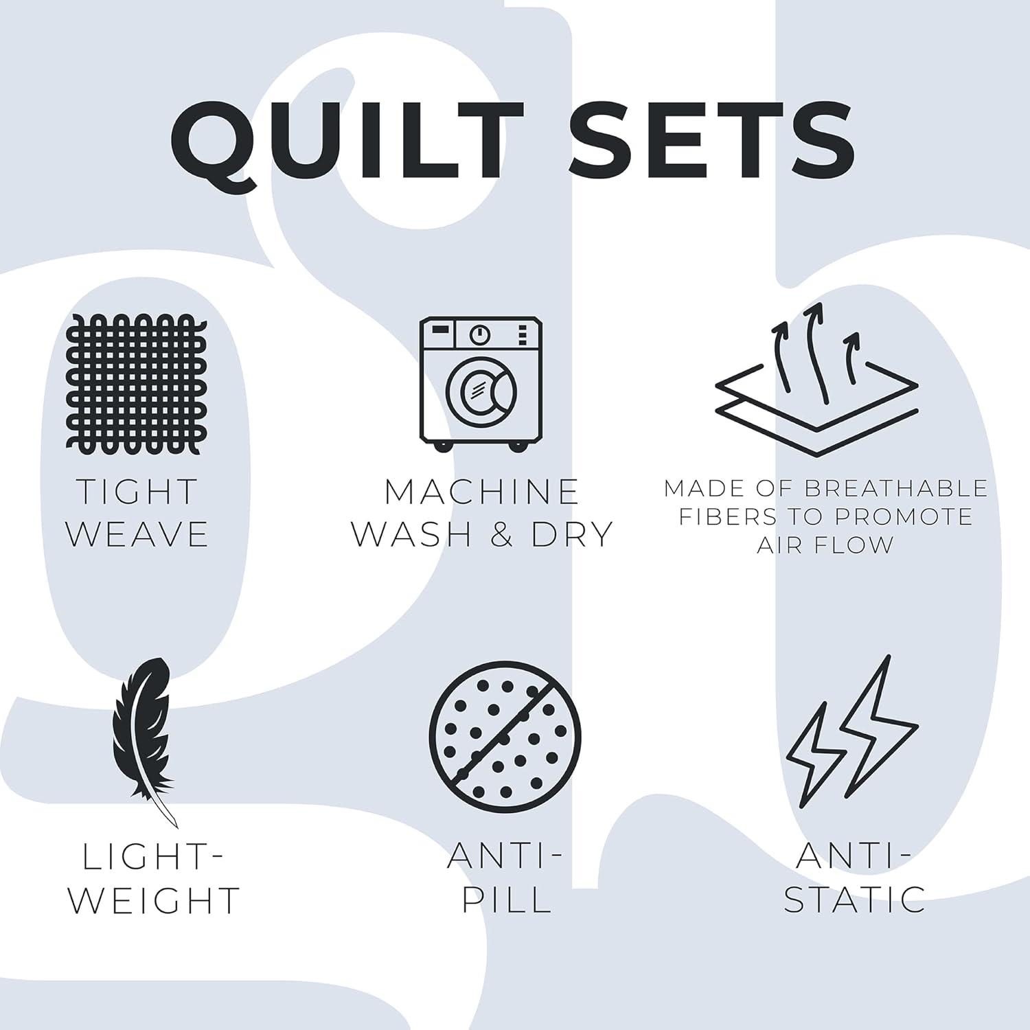 FreshFolds Solid Stitched Microfiber Quilt Set with Shams