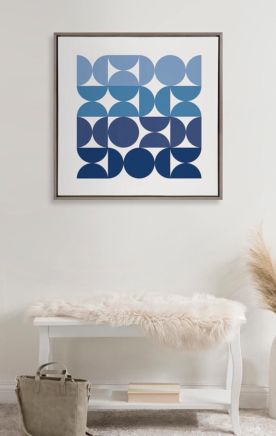 Abstract Blue Geometric Canvas Wall Art with Gray Frame, 30x30