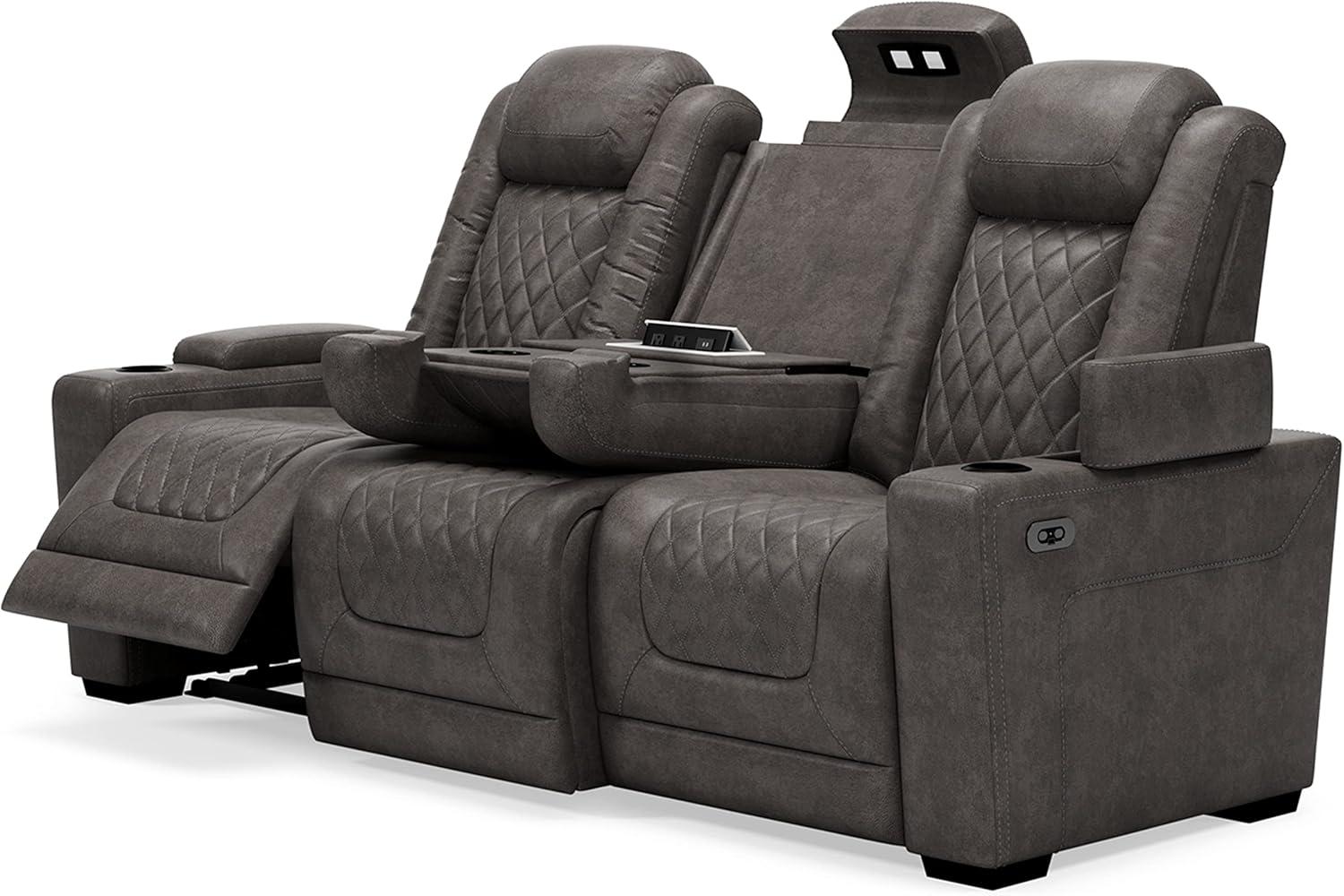 Gray Faux Leather Power Reclining Sofa with Cup Holders