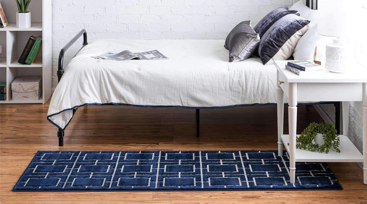 Glam Navy Blue Silver Area Rug