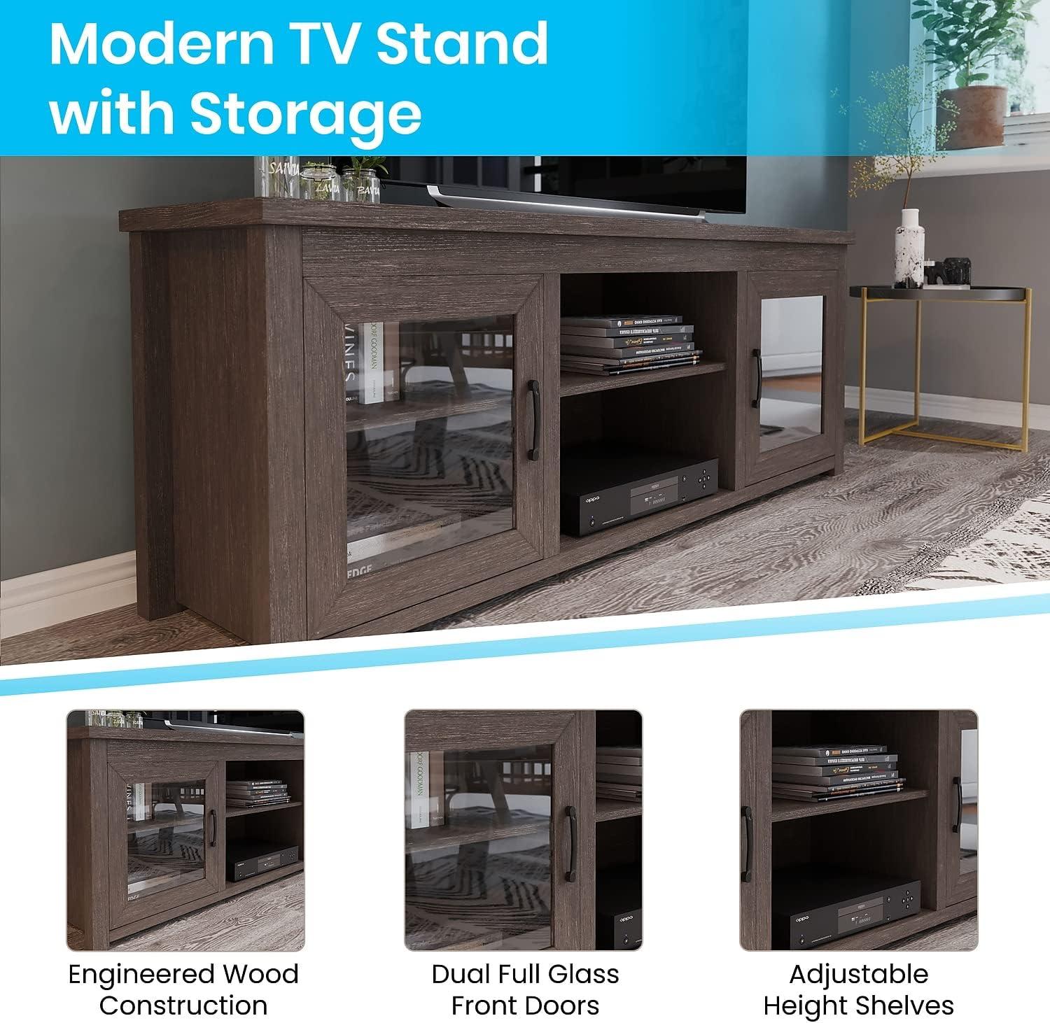 Flash Furniture Hatteras Classic TV Stand for up to 80" TVs with Glass Fronted Doors