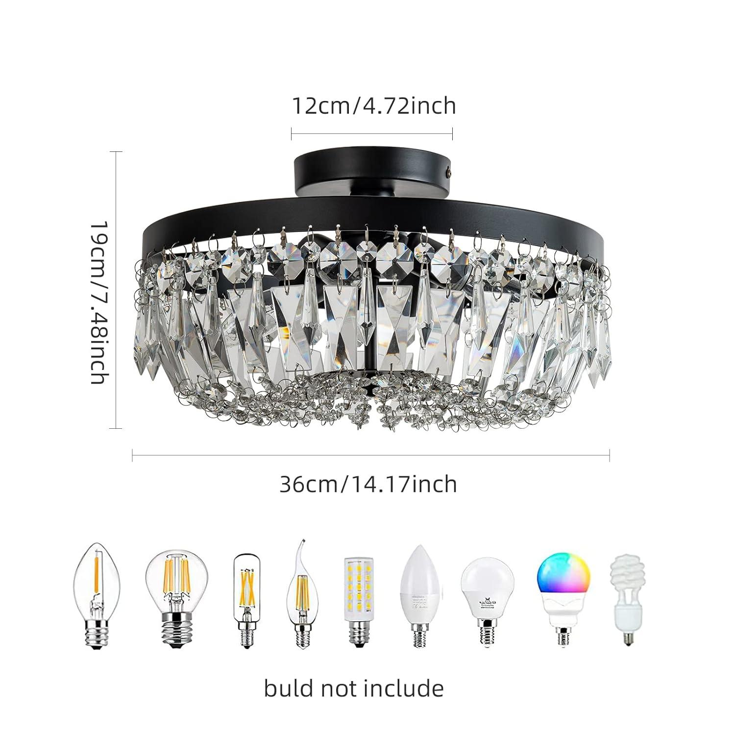KSRYSZCQ Black Crystal Ceiling Light 4 Light Semi Flush Mount Ceiling Light Crystal Close to Ceiling Light Fixtures for Bedroom Living Room Kitchen Hallway
