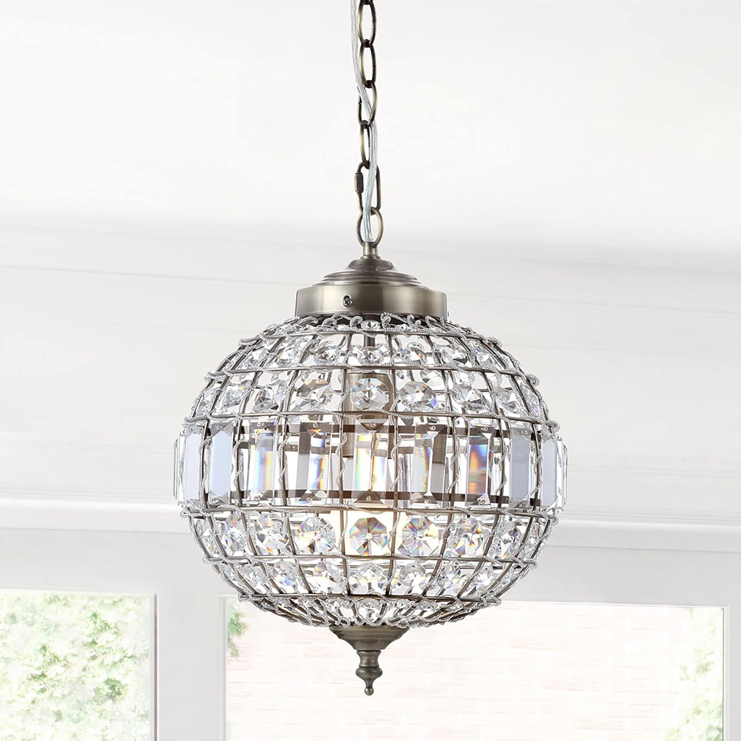 Georgina Antique Brass 12" Crystal Globe LED Pendant