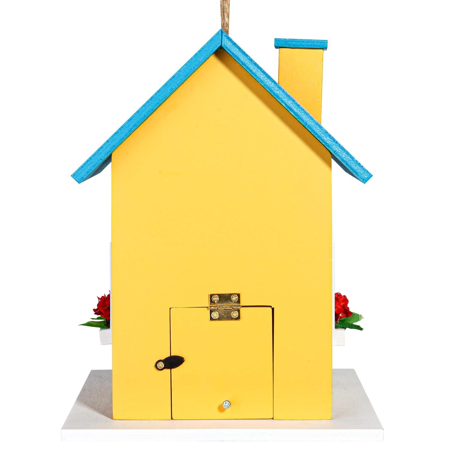 CARTMAN Hanging Colourful Birdhouse Bird Feeder, Wooden Humming Bird Nest, Garden Country Cottages Bird House, Decorative Bird Feeder Gift for Hummingbirds, Cardinal, Bluebird and Wild Birds