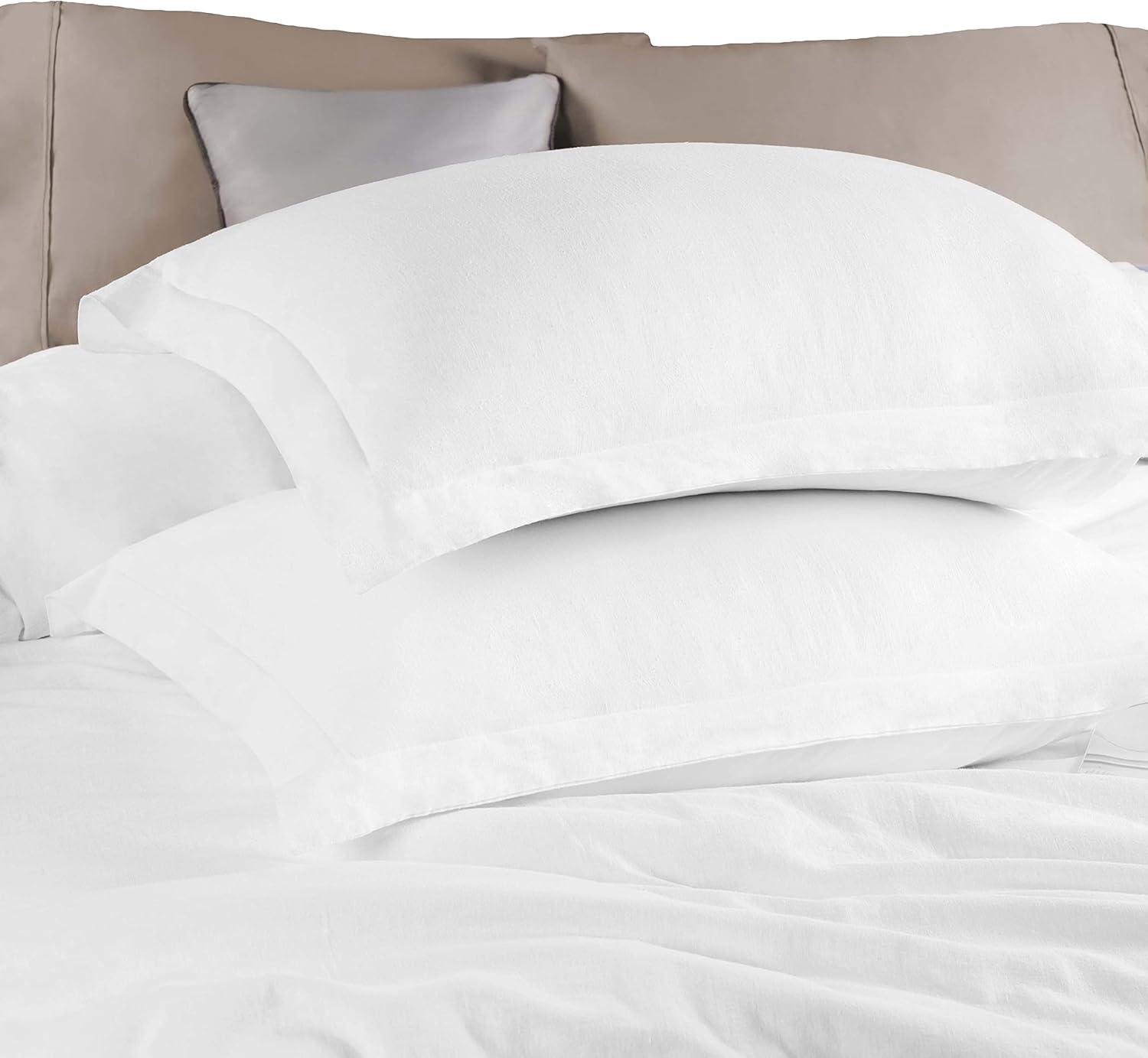 White Full/Queen Cotton Linen Duvet Cover Set with Button Closure