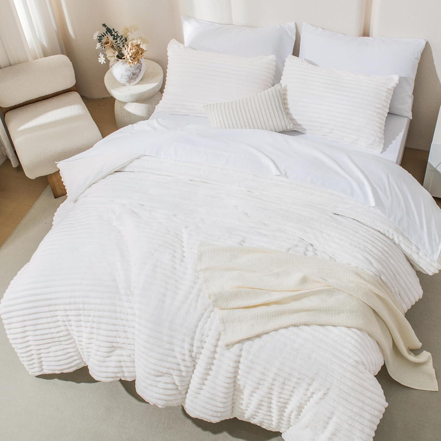Winter Warm Fleece Bedding Set Cream White - King