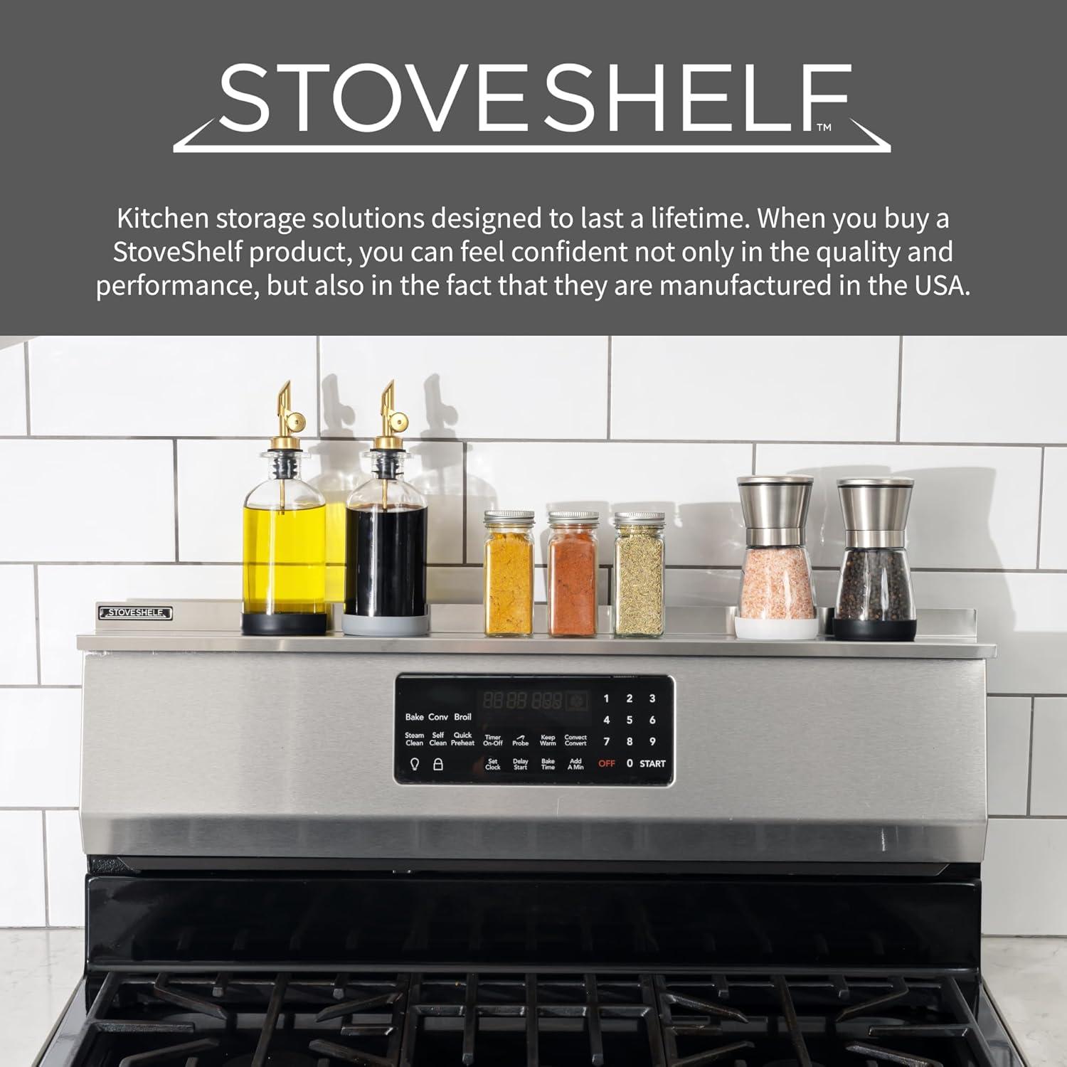 StoveShelf 30" Length White Magnetic Shelf for Kitchen Stove - Kitchen Storage Solution with Zero Installation - Over Stove Spice Rack Organizer