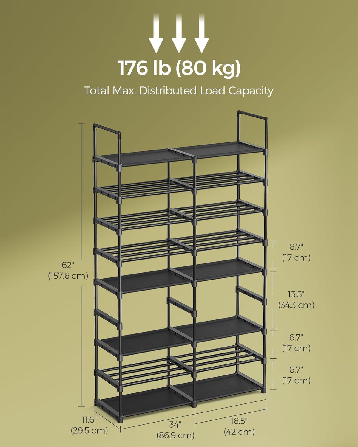 Ink Black 8-Tier Stackable Metal Shoe Rack