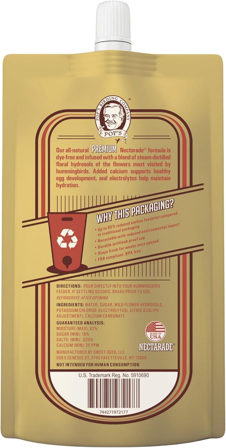 POP’S Nectarade Hummingbird Nectar Concentrate - Delicious & Sweet Hummingbird Food Made in The USA - Natural Ingredients & Dye Free(Ready to Use, All Natural Clear Formula, 8.5 oz)