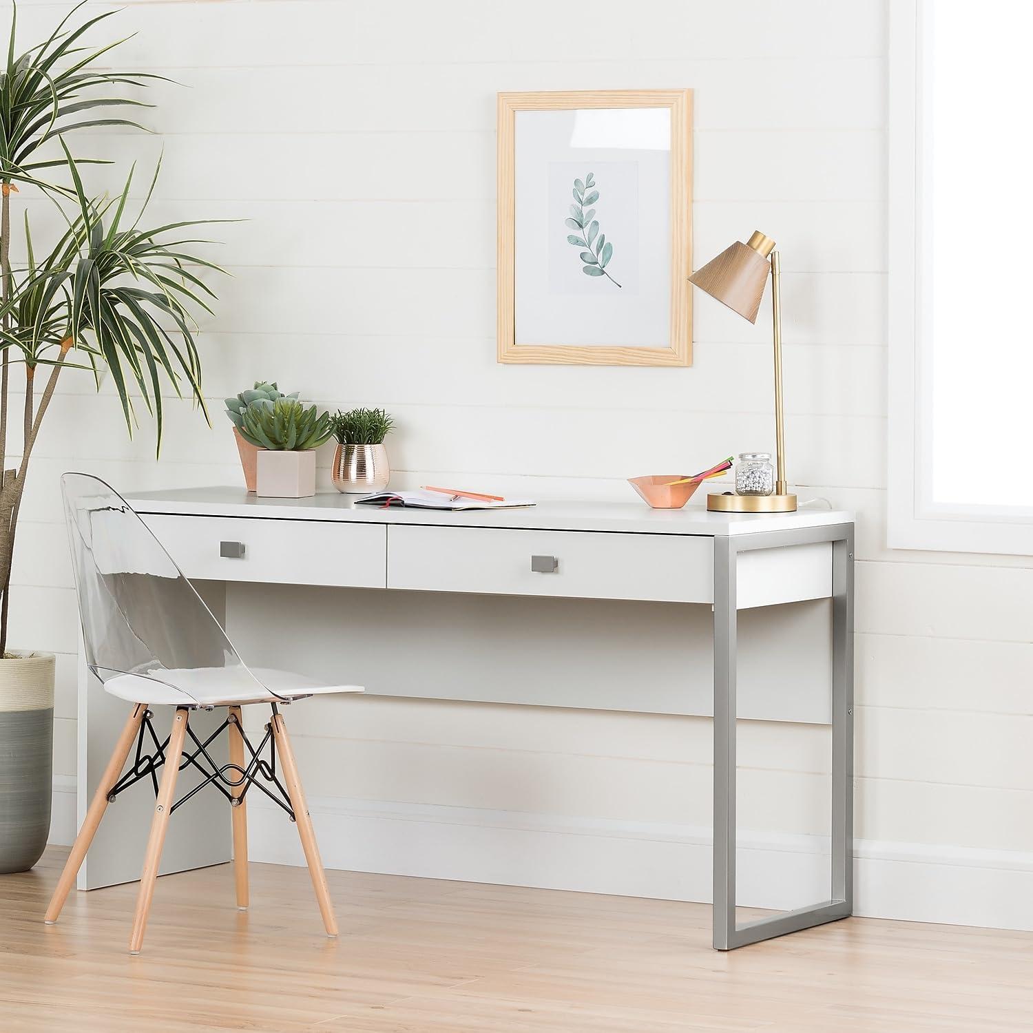 George Oliver South Shore Mid-Century Modern Eiffel Office Chair With Wooden Legs, Clear/White