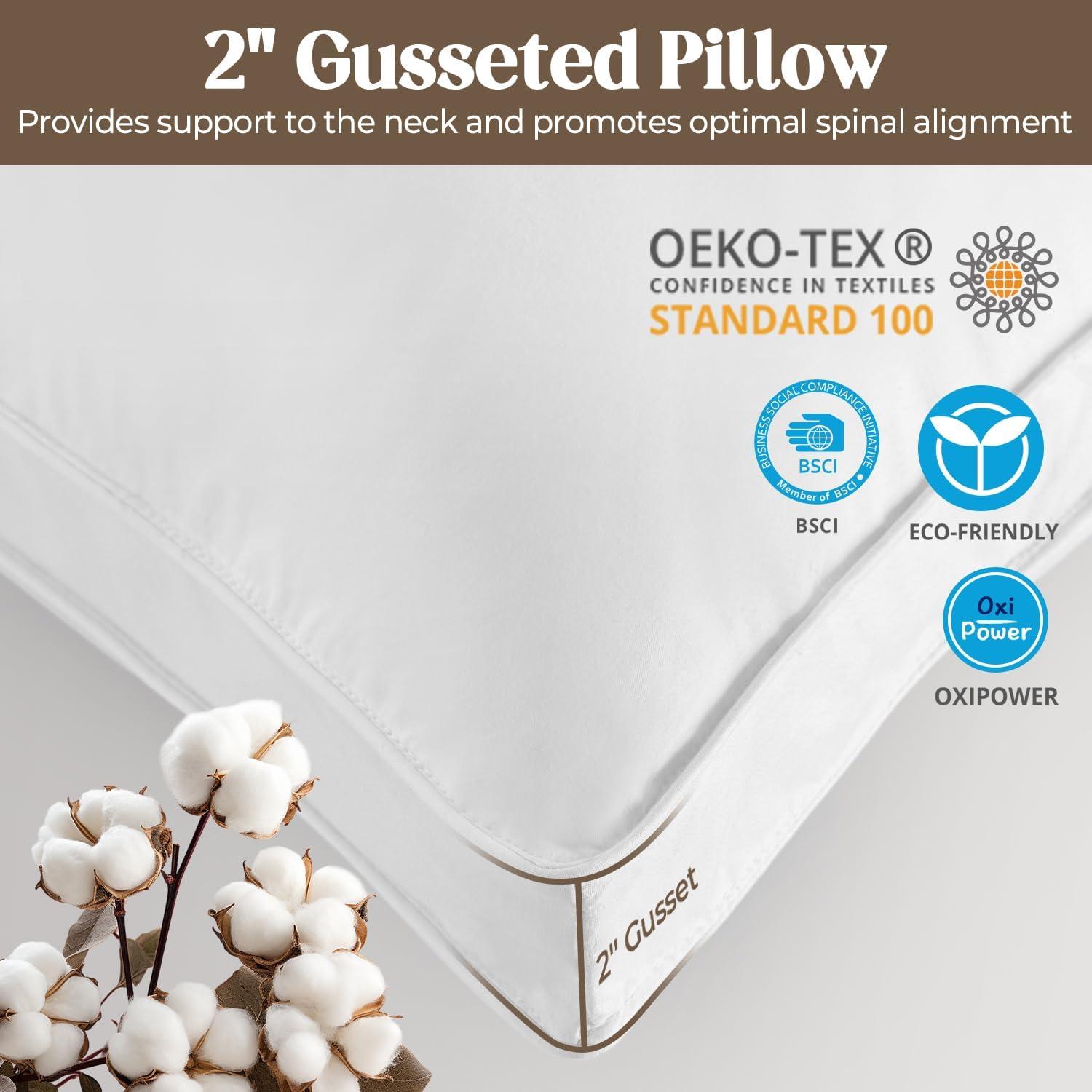 YOLAIRD Cotton Bed Pillow , Standard , Down Alternative 2 Pack