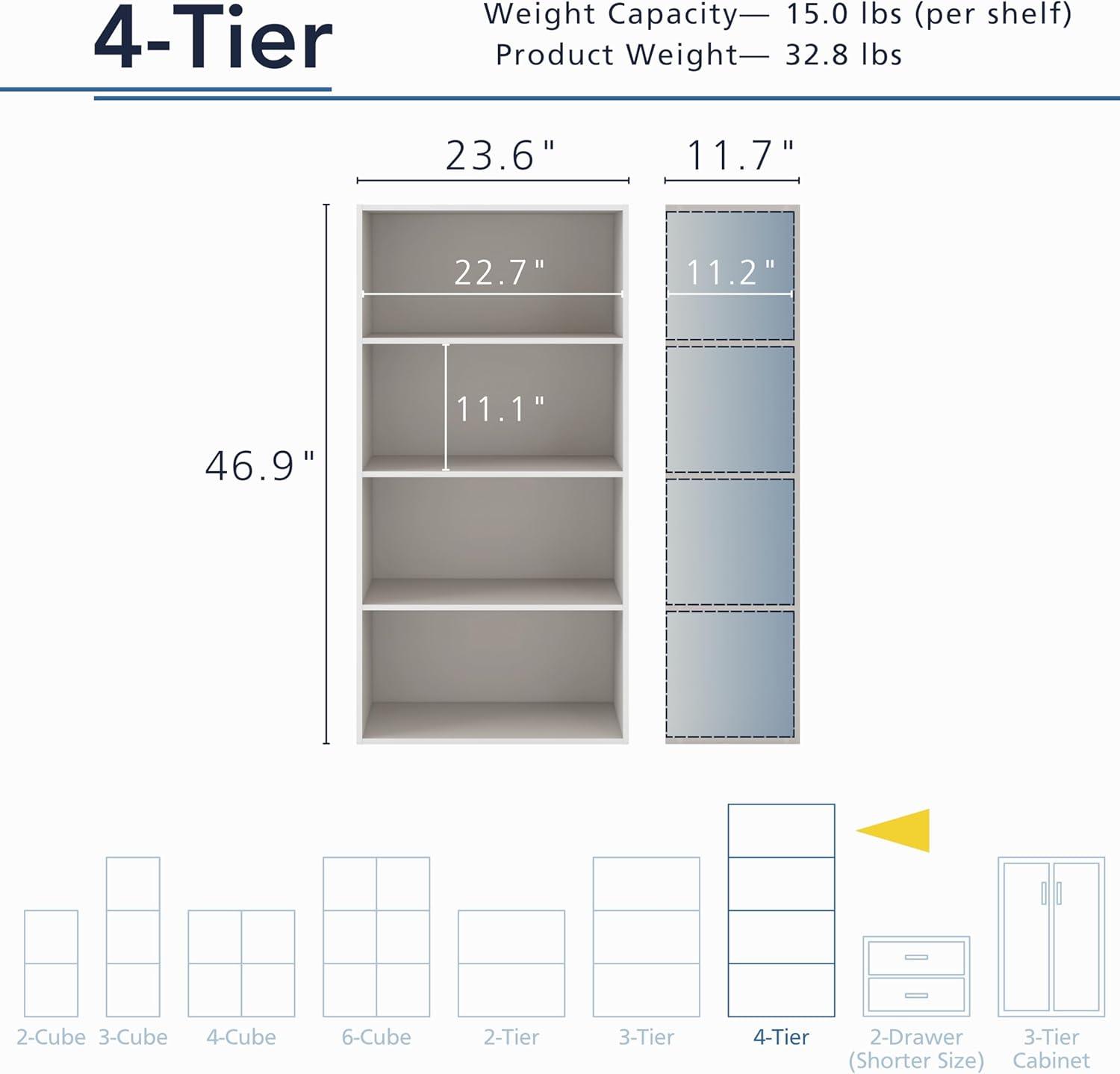 24/7 Shop At Home 46.9" Silkpath Modern 4 Tier Stackable and Modular Bookcase Greige