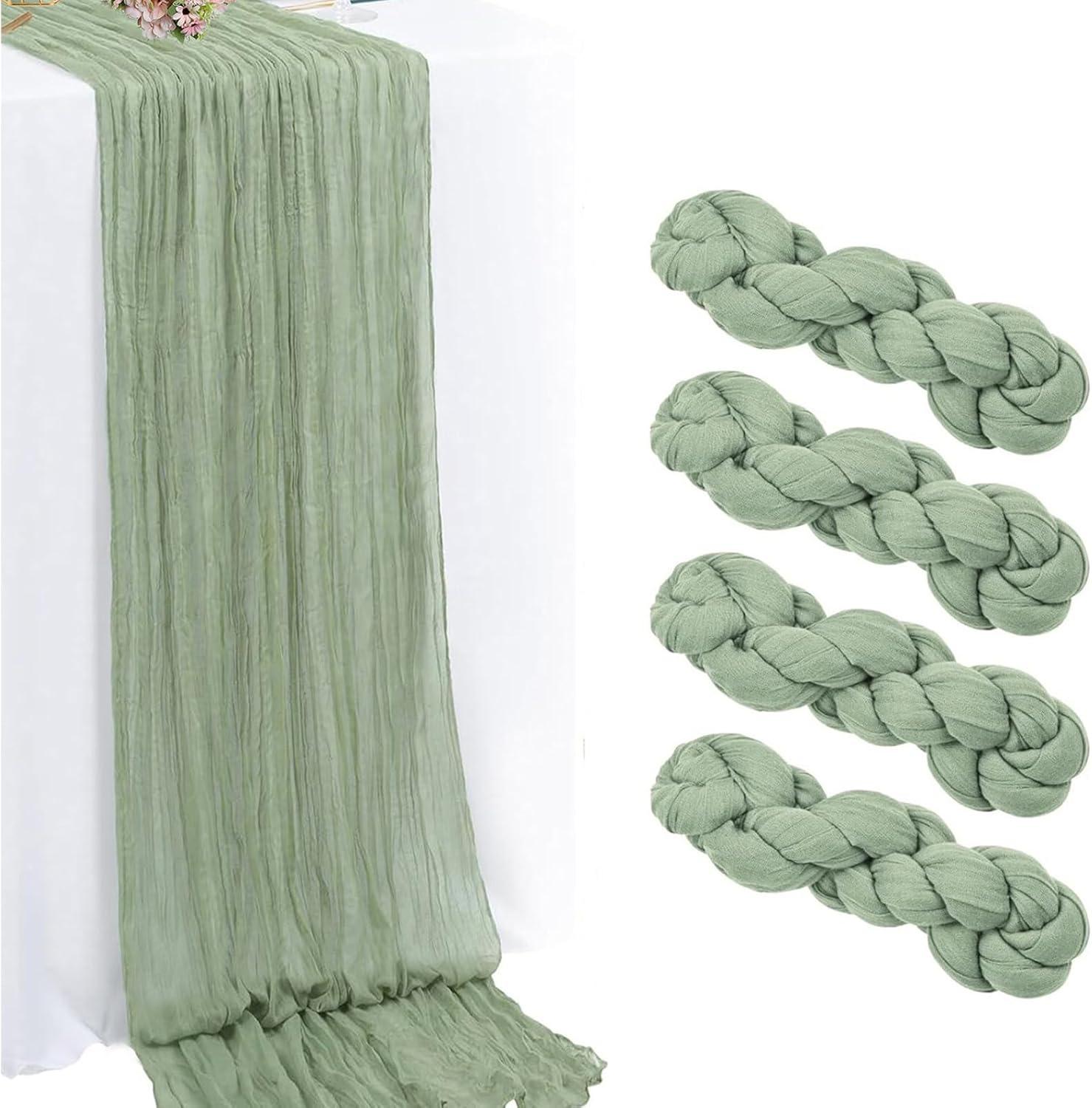 Mint Green Cheesecloth Table Runner 6 Pack 35" Boho Gauze Runner 120 inches Long Tablecloth Runner Rustic Sheer Fabric Bulk for Baby Shower Wedding Bridal Birthday Party Table Decorations