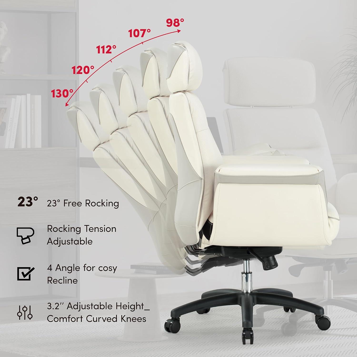 Beige White High Back Swivel Leather Executive Chair