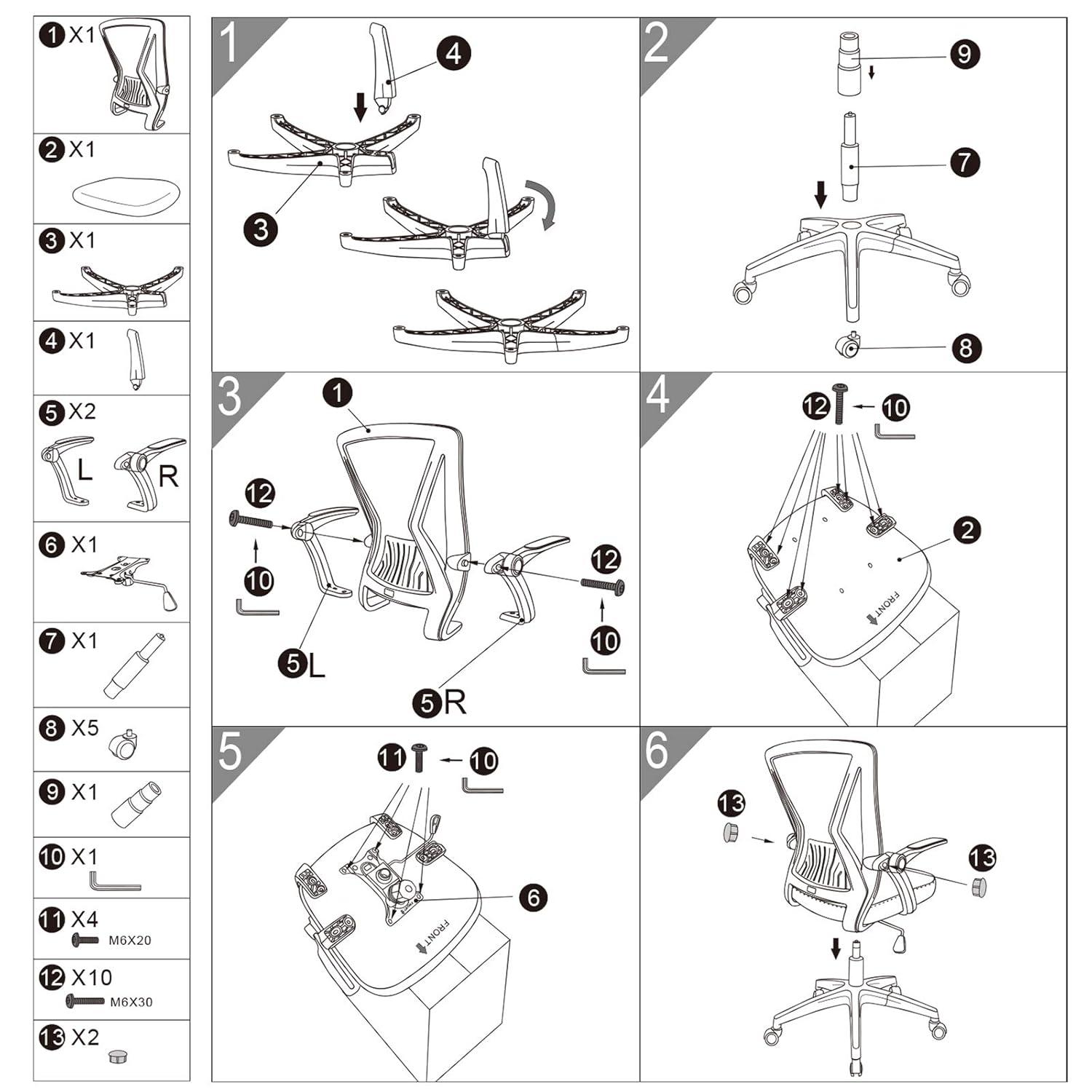 KOLLIEE Mid Back Mesh Office Chair Ergonomic Swivel Black Mesh Computer Chair Flip Up Arms with Lumbar Support Adjustable Height Task Chair