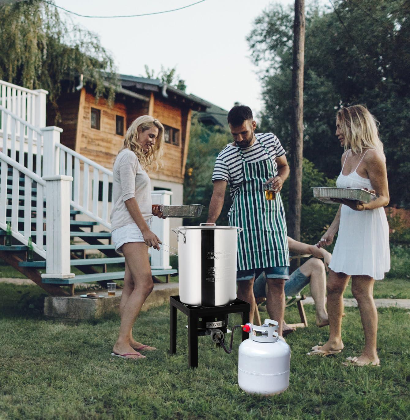 ROVSUN 30QT Turkey Fryer & 10QT Fish Fryer with 55000BTU Propane Burner, Outdoor Deep Fryer & Seafood Crawfish Boiler Steamer Pot with Thermometer, Marinade Injector, Turkey Rack & Rack Lifter