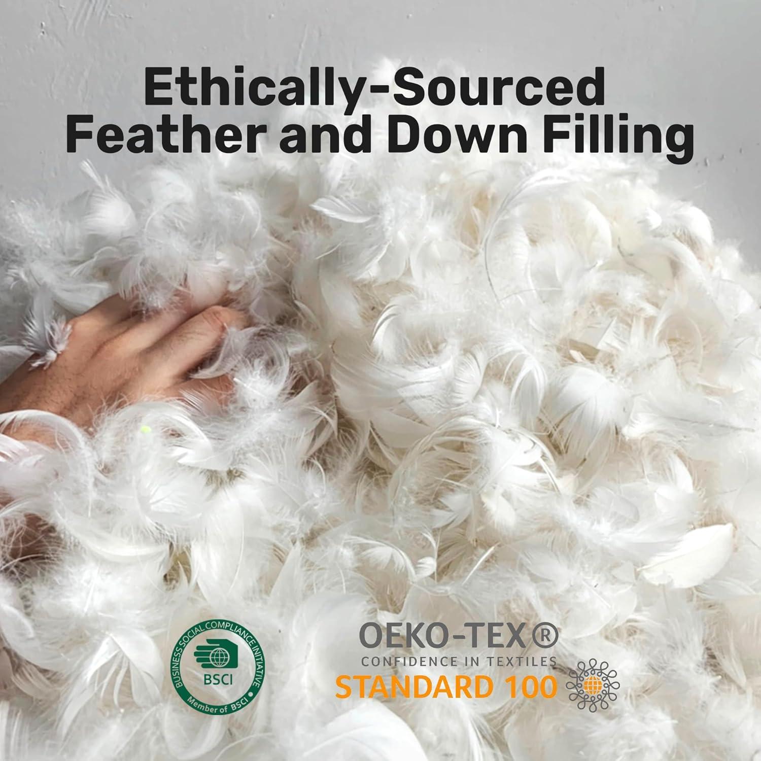 UNIKOME Goose Feathers and Down Pillow, Hotel Collection Gusseted Bed Pillows for Sleeping, 100% Cotton Pillow Cover, Queen Size, Set of 2