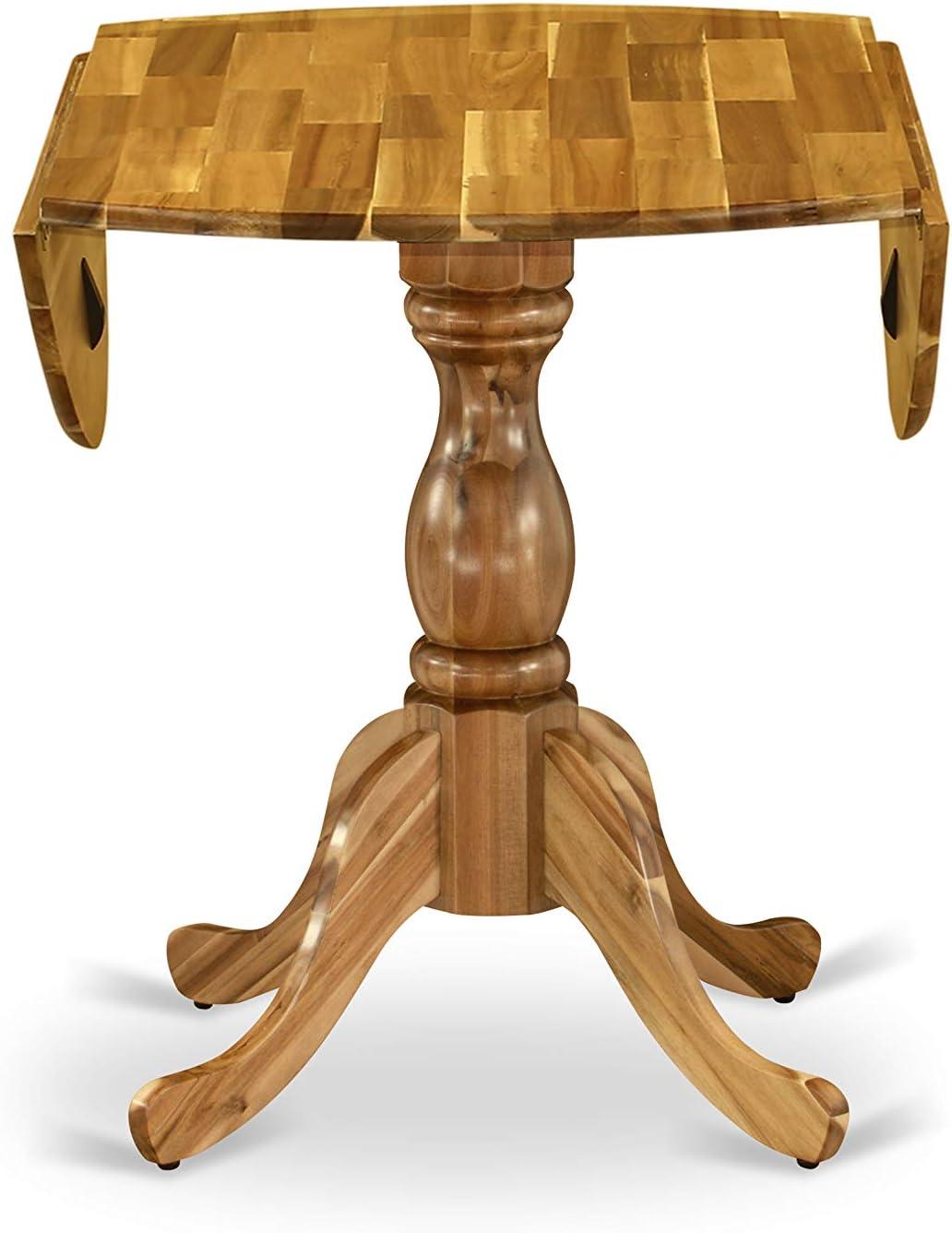 East West Furniture Dublin Wood Dining Table with Pedestal Legs in Natural