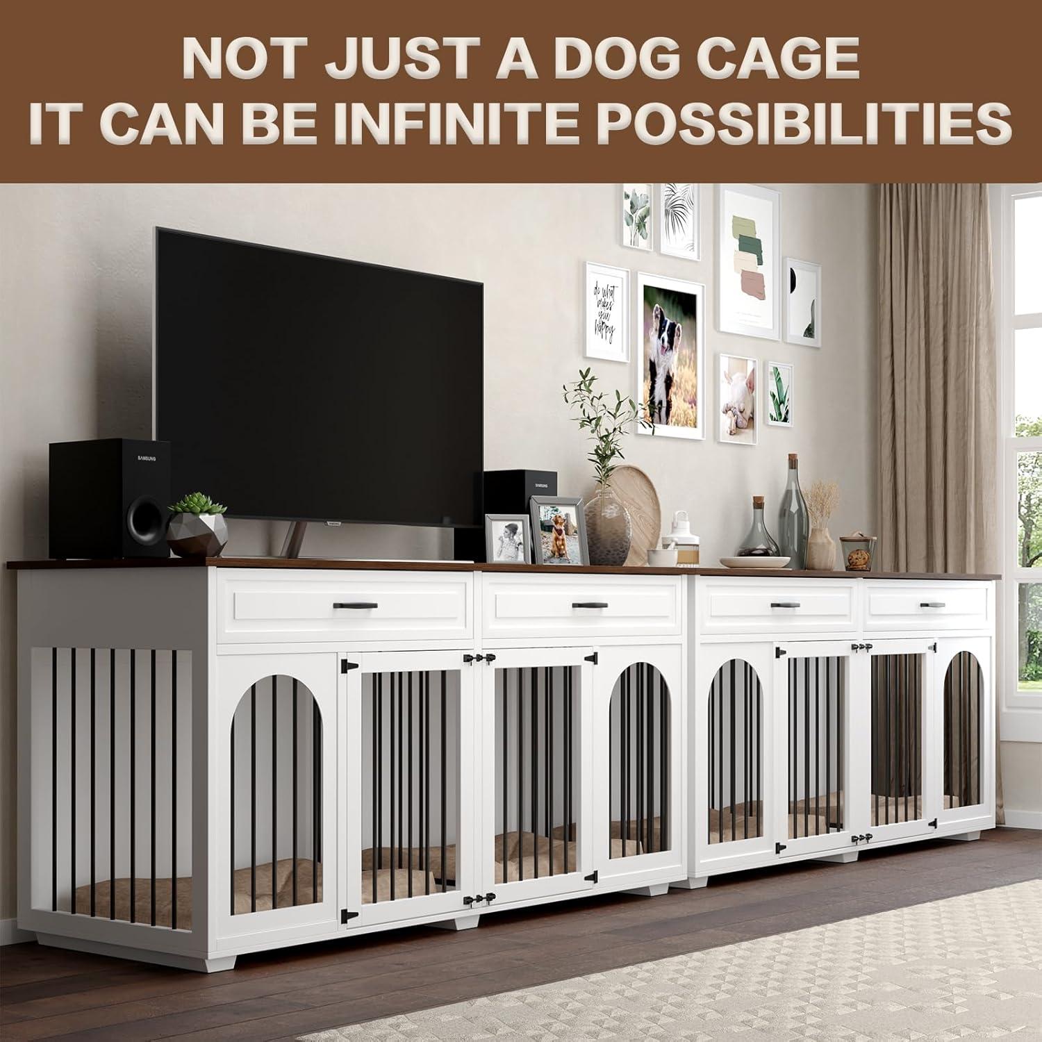 Tucker Murphy Pet™ 74.8" XXL Double Dog Kennel Furniture For Large Breed,Heavy Duty Wooden Dog Crate Cage Furniture Style With Storage Rack And Divider For 2 Dogs Indoor,White & Reviews | Wayfair
