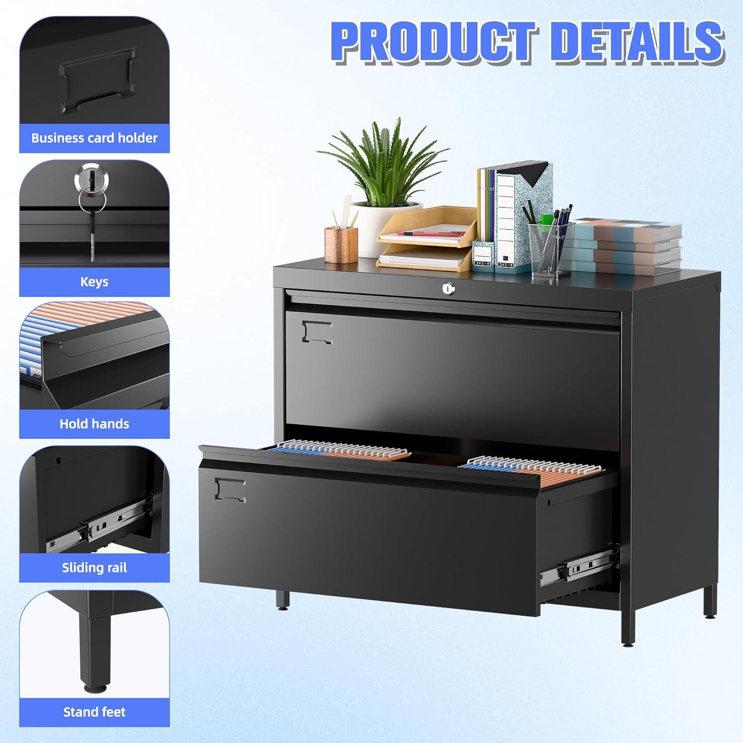 3 Drawer File Cabinet with Lock Metal Vertical File Cabinet Office Home Narrow File Cabinet for A4 Legal/Letter Size,Assembly Required (Black, 3 Drawers-Vertical)