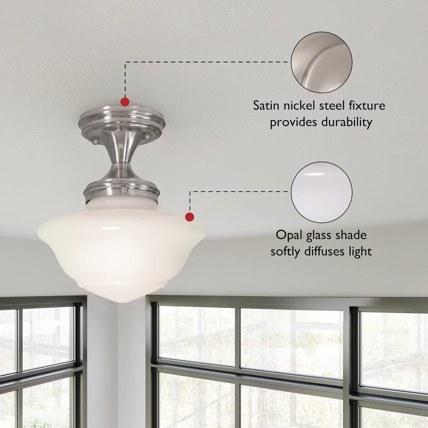 Design House Schoolhouse 9" Semi-Flush Mount Ceiling Light, Satin Nickel