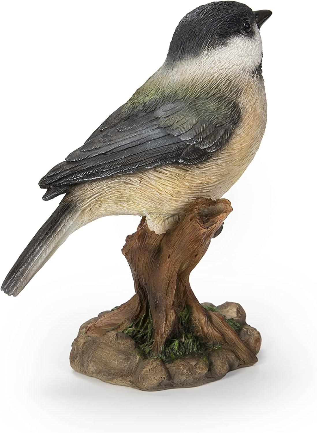 Chickadee Peeking On Stump Garden Statue