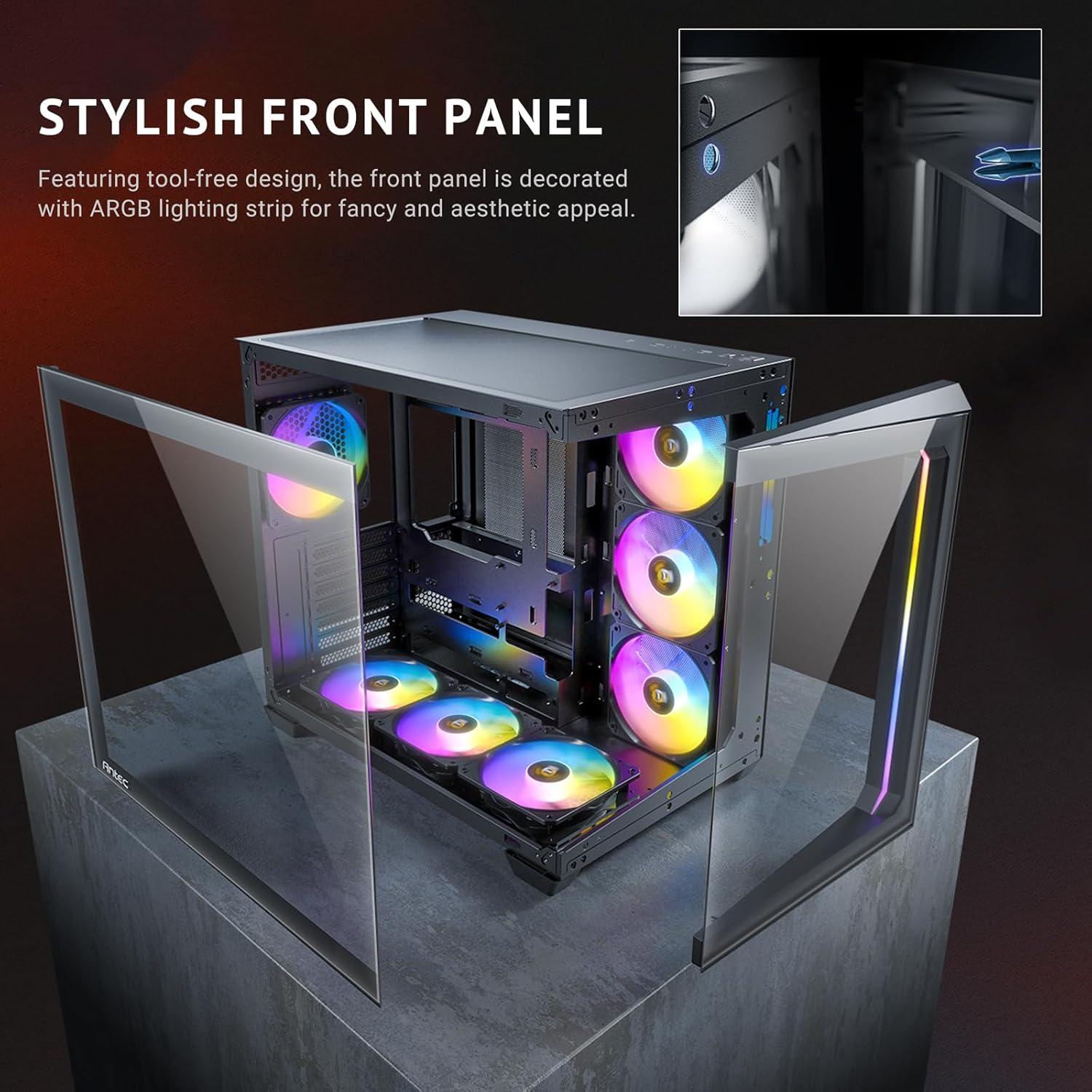 Black Tempered Glass Mid-Tower Gaming PC Case