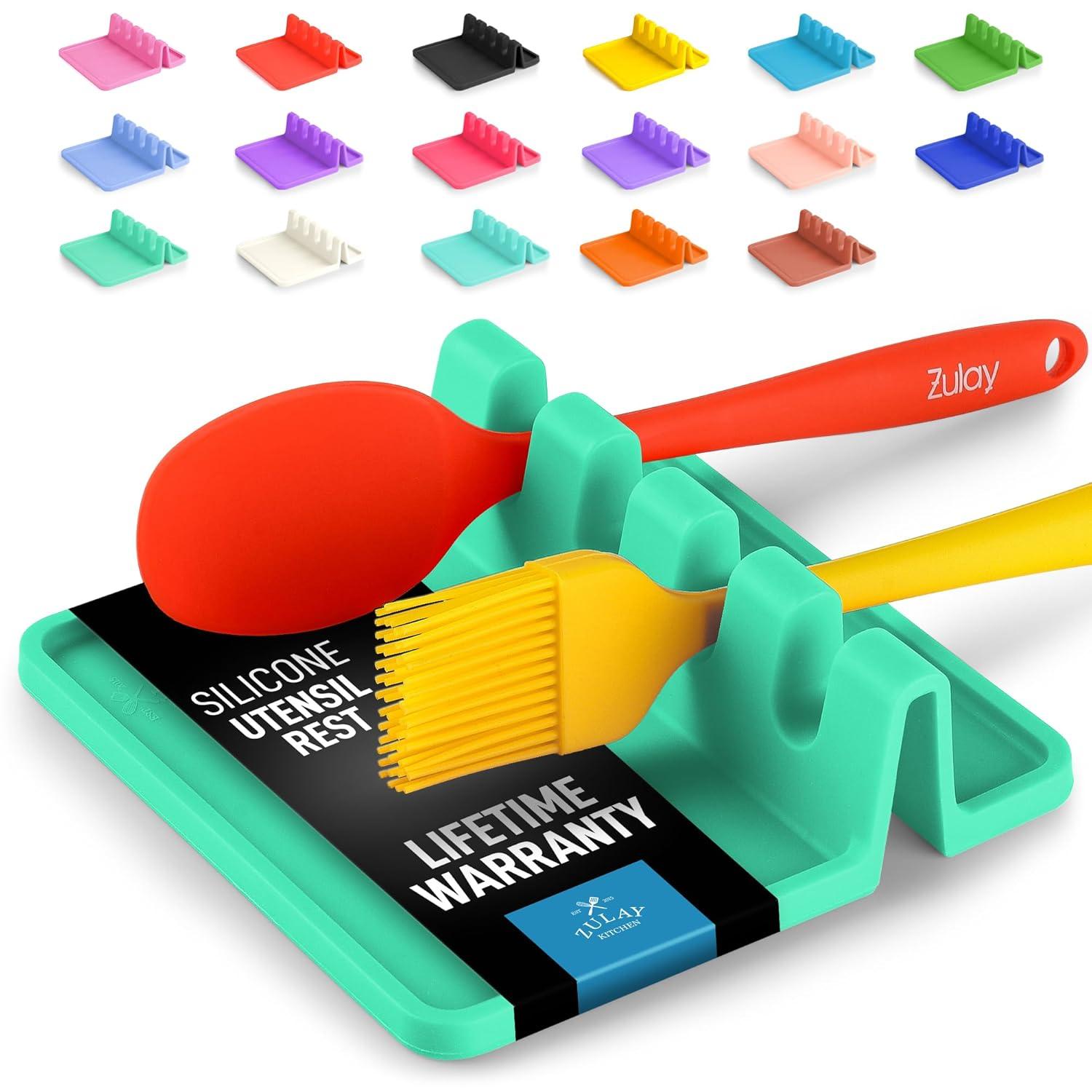 Zulay Silicone Utensil Rest with Drip Pad for Multiple Utensils BPA-Free Stove Top - Gray