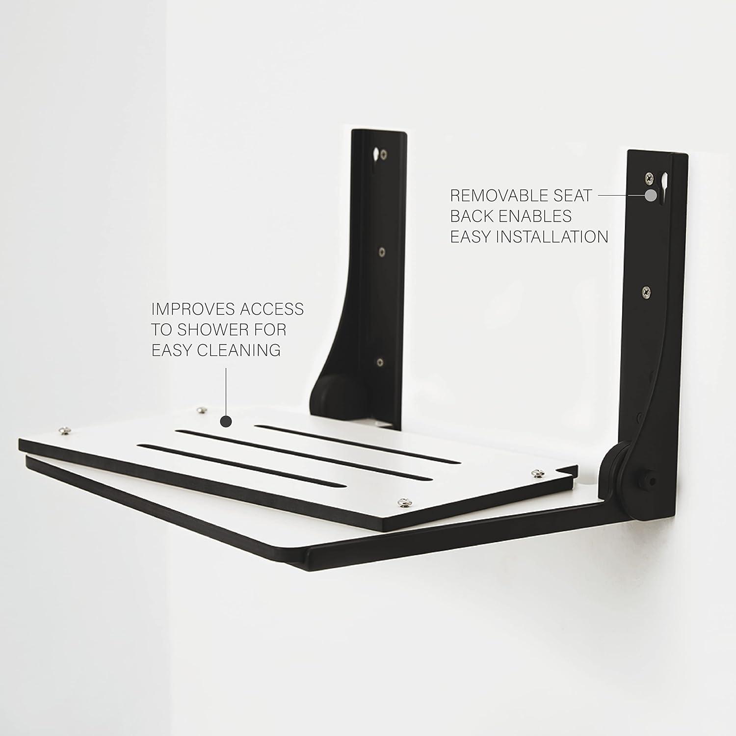 White and Black Wall-Mounted Folding Shower Seat