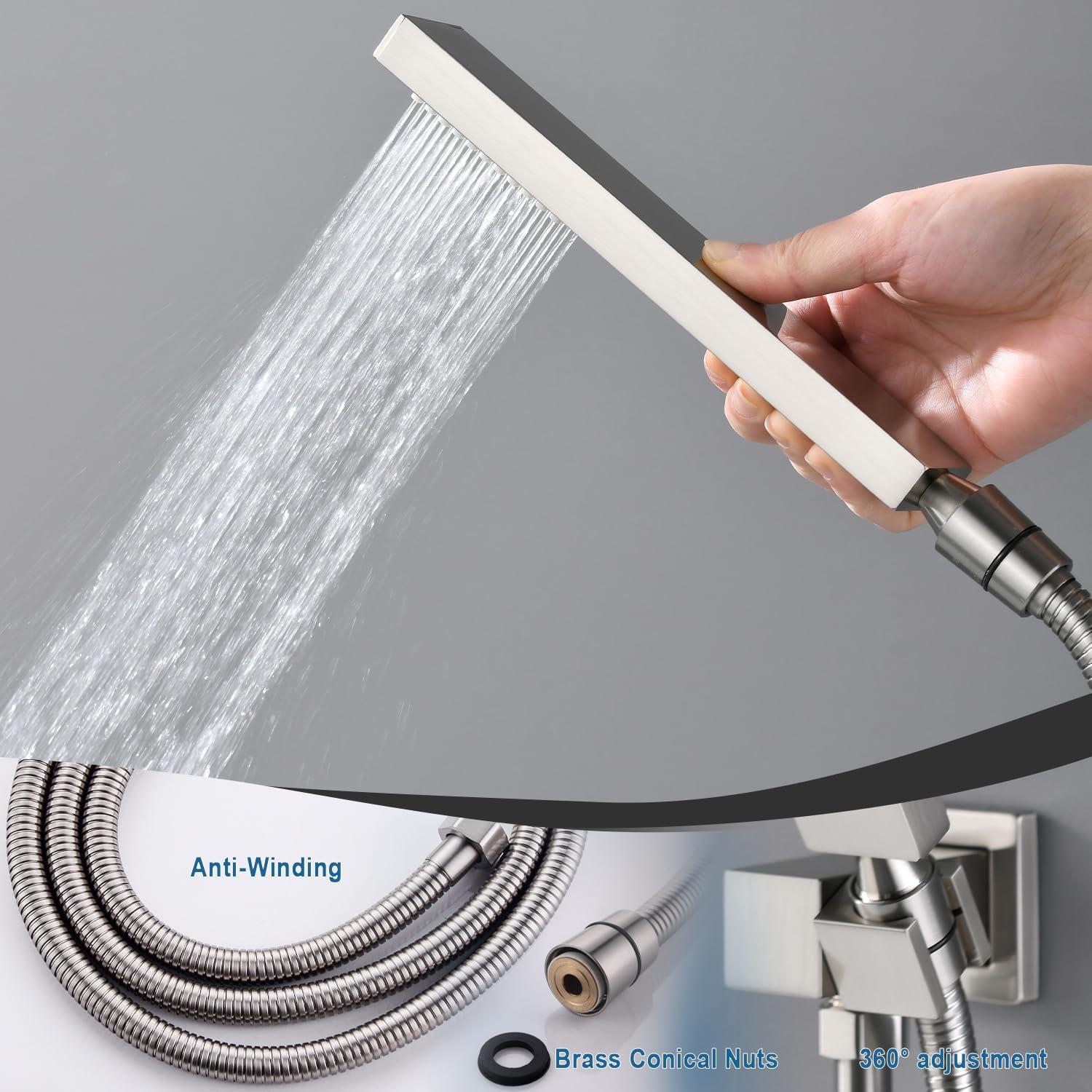 GRANDJOY 16 inch Complete Dual Shower Head System, Celling Mounted Shower Faucet Set with Hand Shower Head, Rough in-Valve, 6 Massage Body Jets - Matte Black