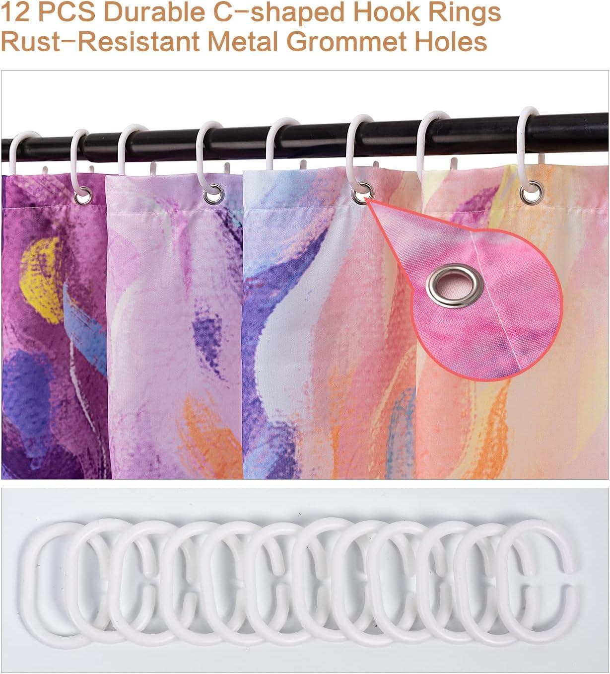 Oil Painting Tree Shower Curtain, Colored Seasons Tree Shower Curtain for Bathroom with 12 Hooks Polyester Fabric Washable Summer Shower Curtain Set Home Office Farmhouse Decor Bath Curtain